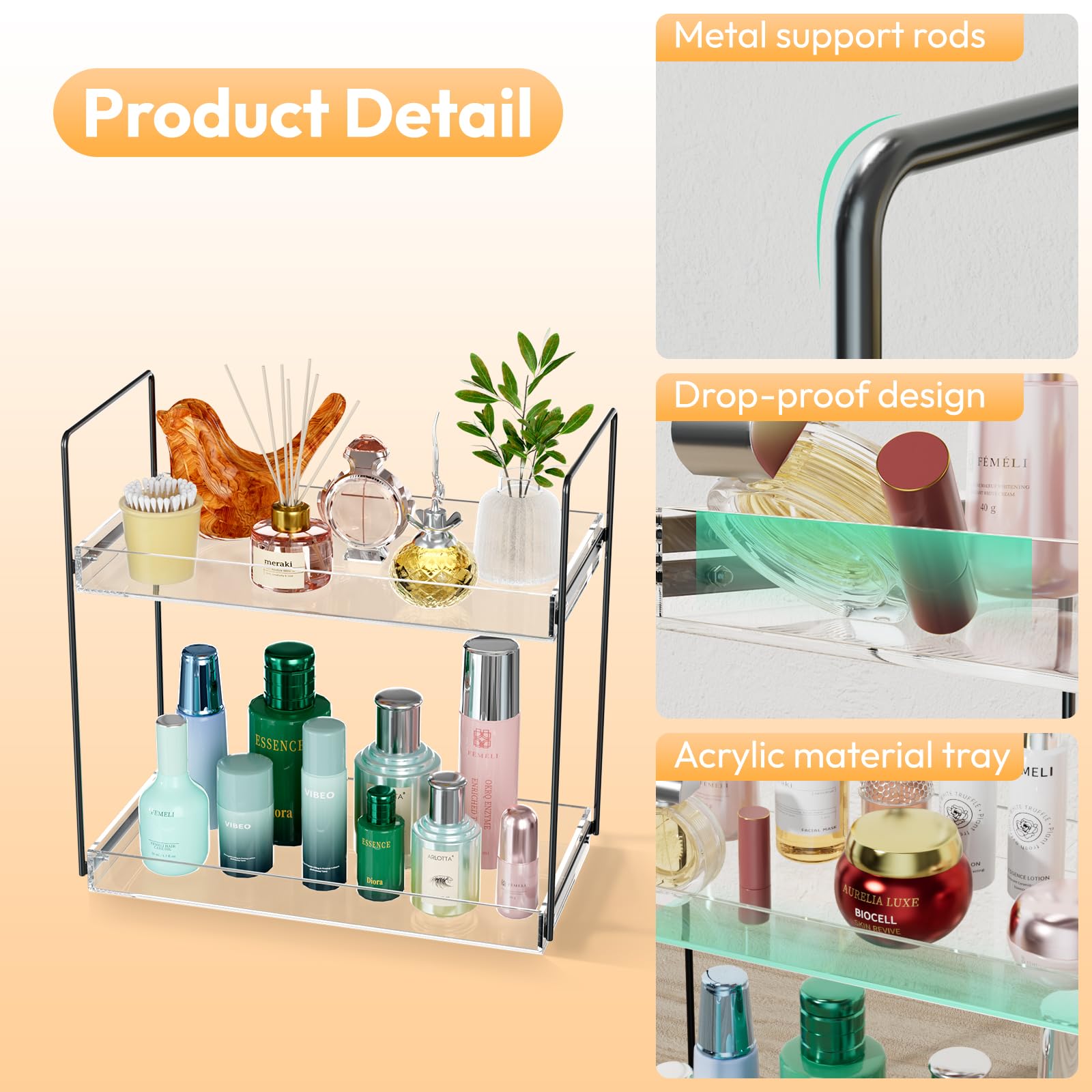 NPPLUS Bathroom Countertop Organizer  2 Tier Acrylic Tray Vanity Counter Skincare Organizer Shelf  Home Storage Holder for Lotion Makeup Cosmetics Perfume Spice  Black+Clear