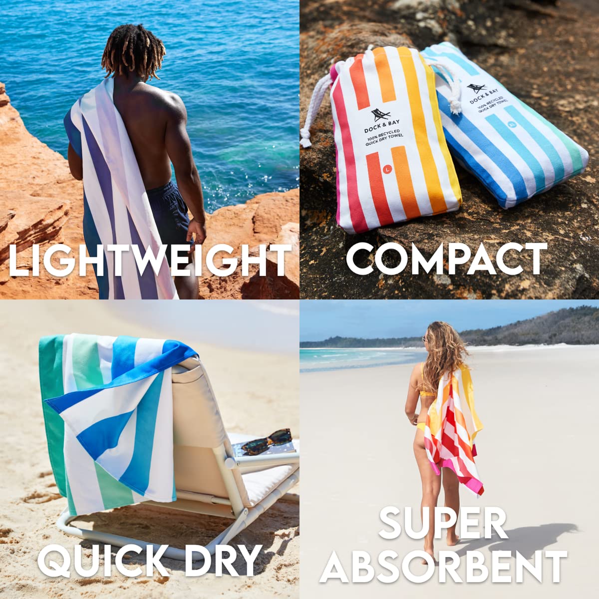 Dock & Bay Beach Towel - Quick Dry  Sand Free - compact  Lightweight - 100% Recycled - Includes Bag - Summer - Peach Sunrise - Extra Large (200x90cm  78x35)