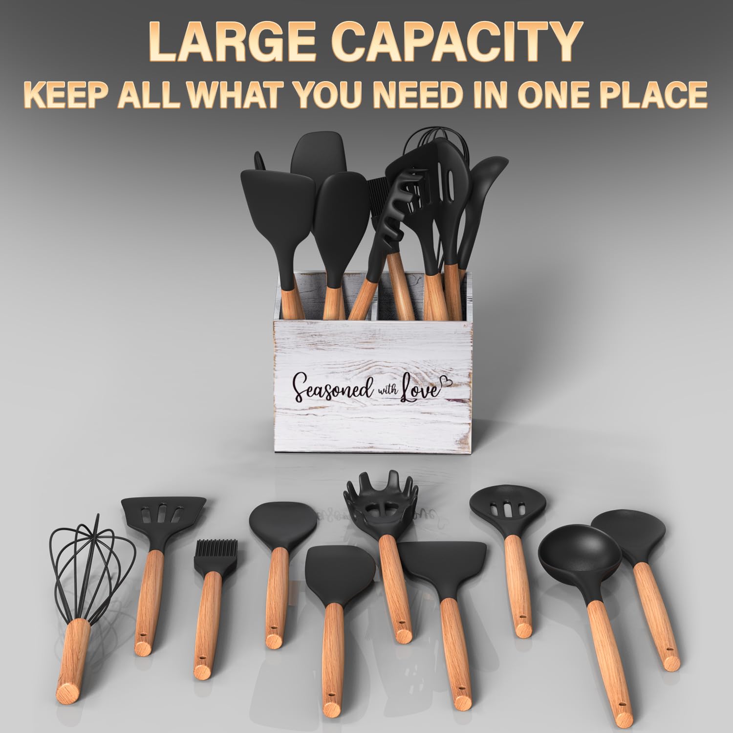 Acenity Cooking Utensil Holder, Cute Kitchen Counter Organizer, Utensil Caddy, Lovely Farmhouse Kitchen Decor (White)