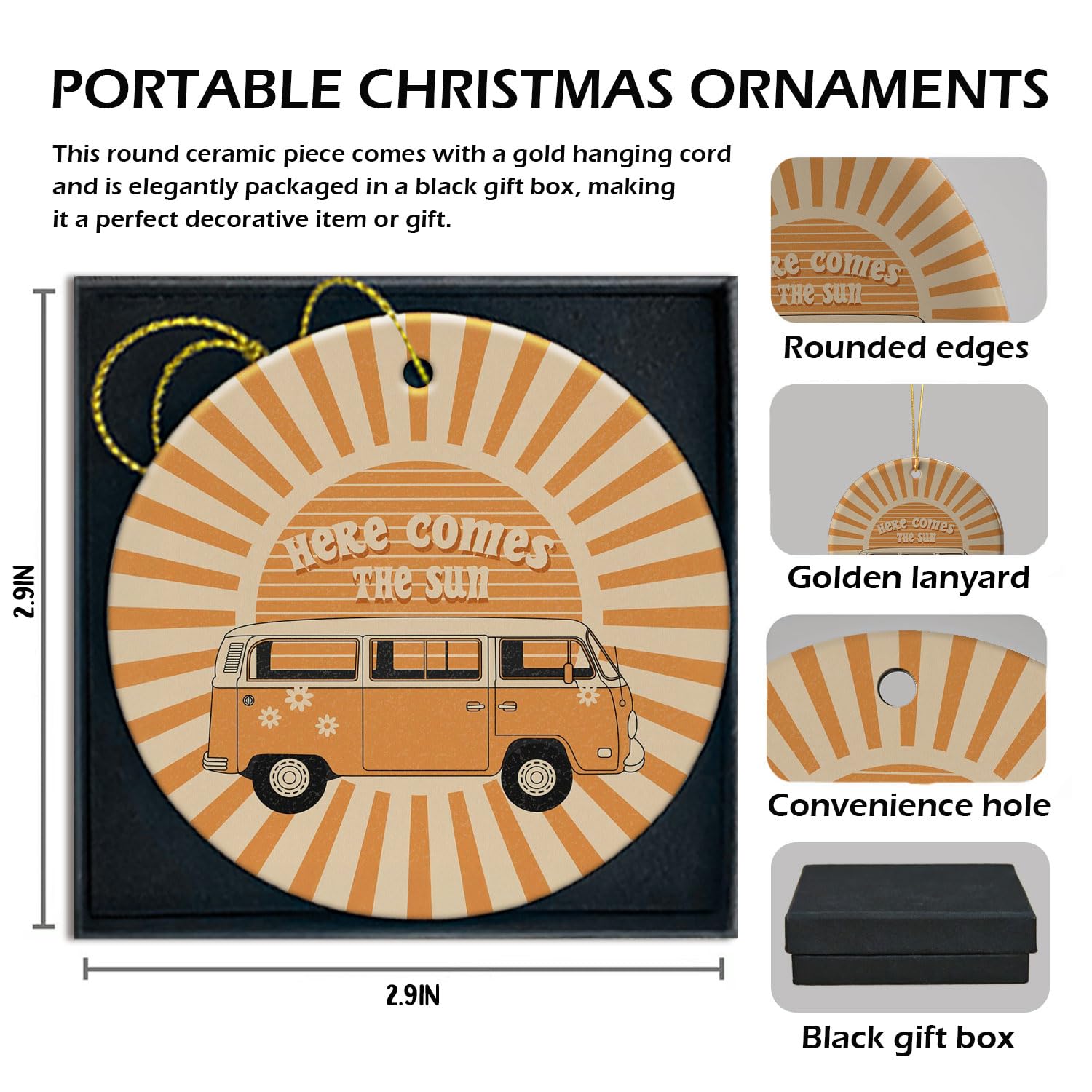 Here Comes The Sun - Boho Retro Ornaments for Christmas Tree, Sunshine Gifts for Women