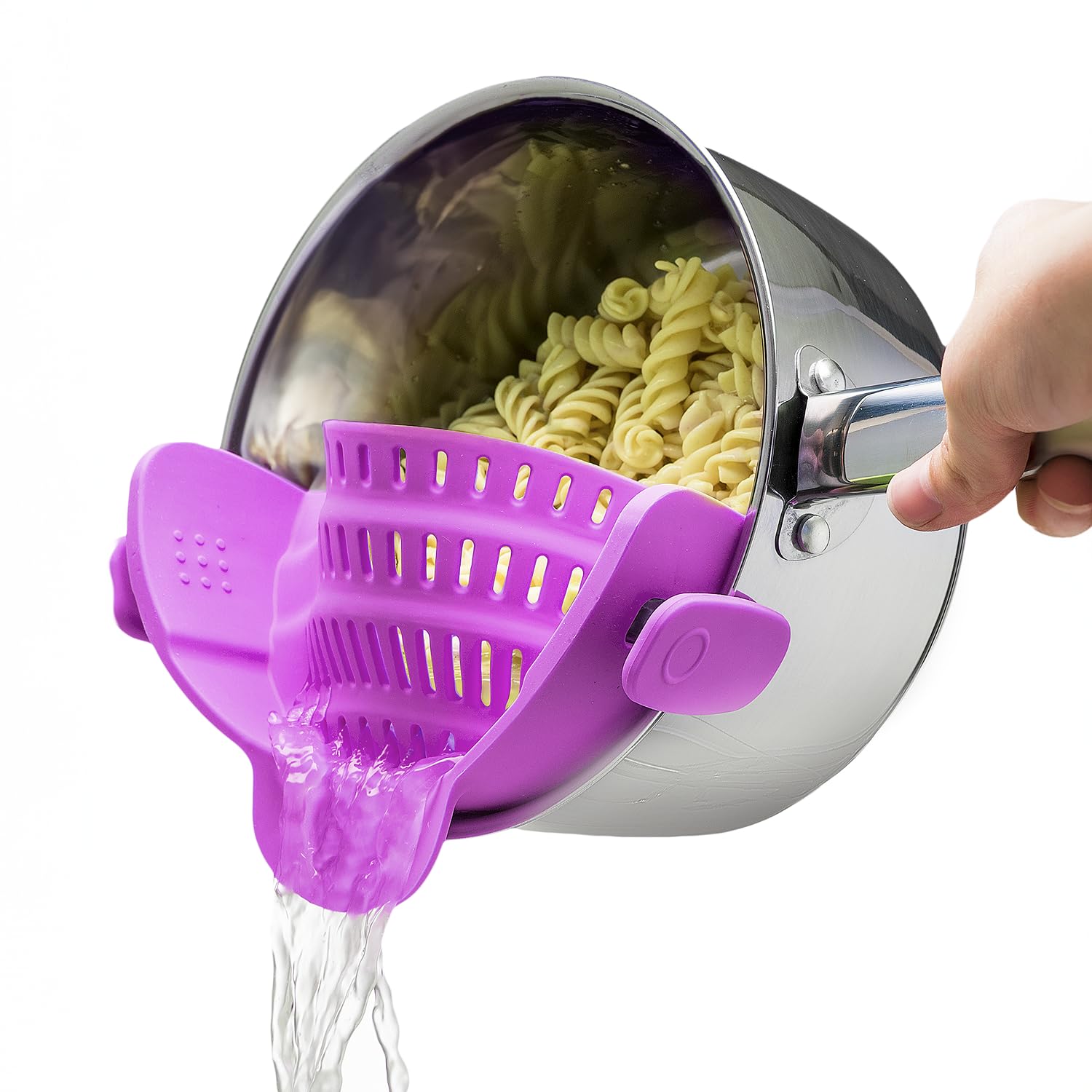Kitchen Gizmo Snap N Strain Pot Strainer - Large Purple Silicone Colander, Model 2SYX