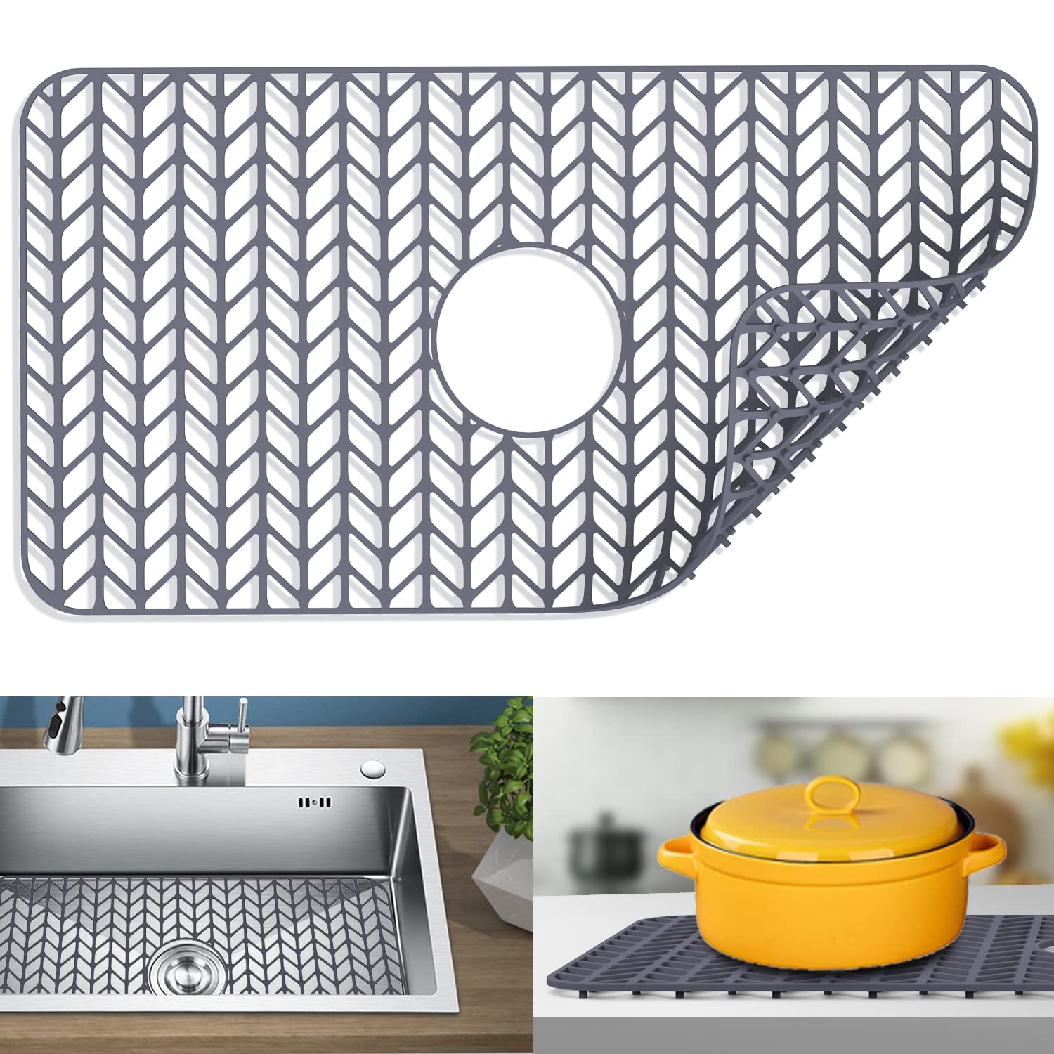 Kitchen Sink Mats, Jiubar Sink Protectors For Kitchen Sink,Silicone Sink Mat,Sink Mat Grid 26''X 14'' For Bottom Of Farmhouse St