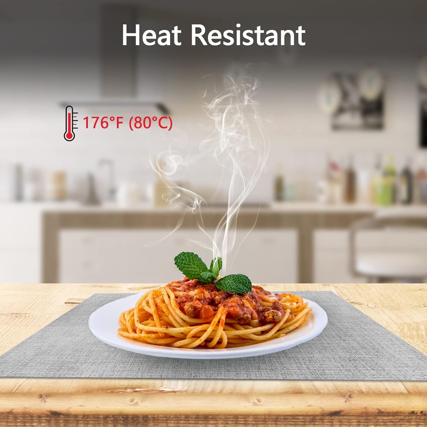 Dachui Placemats Set Of 6, Linen Look Woven Place Mats, Water Resistant, Heat Resistant, Washable, Durable Table Mats (Smoky Gre