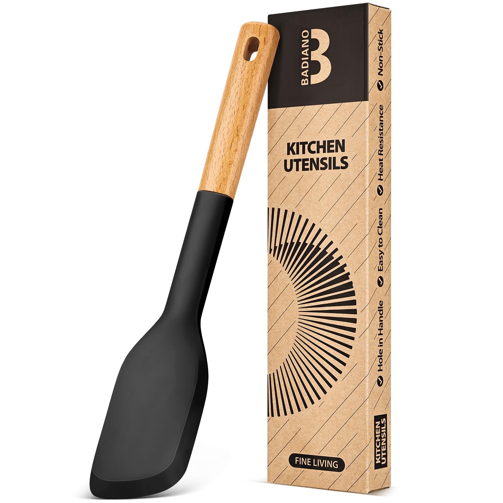 Badiano Silicone Everyday Spatula, Nonstick Rubber Scraper, Black