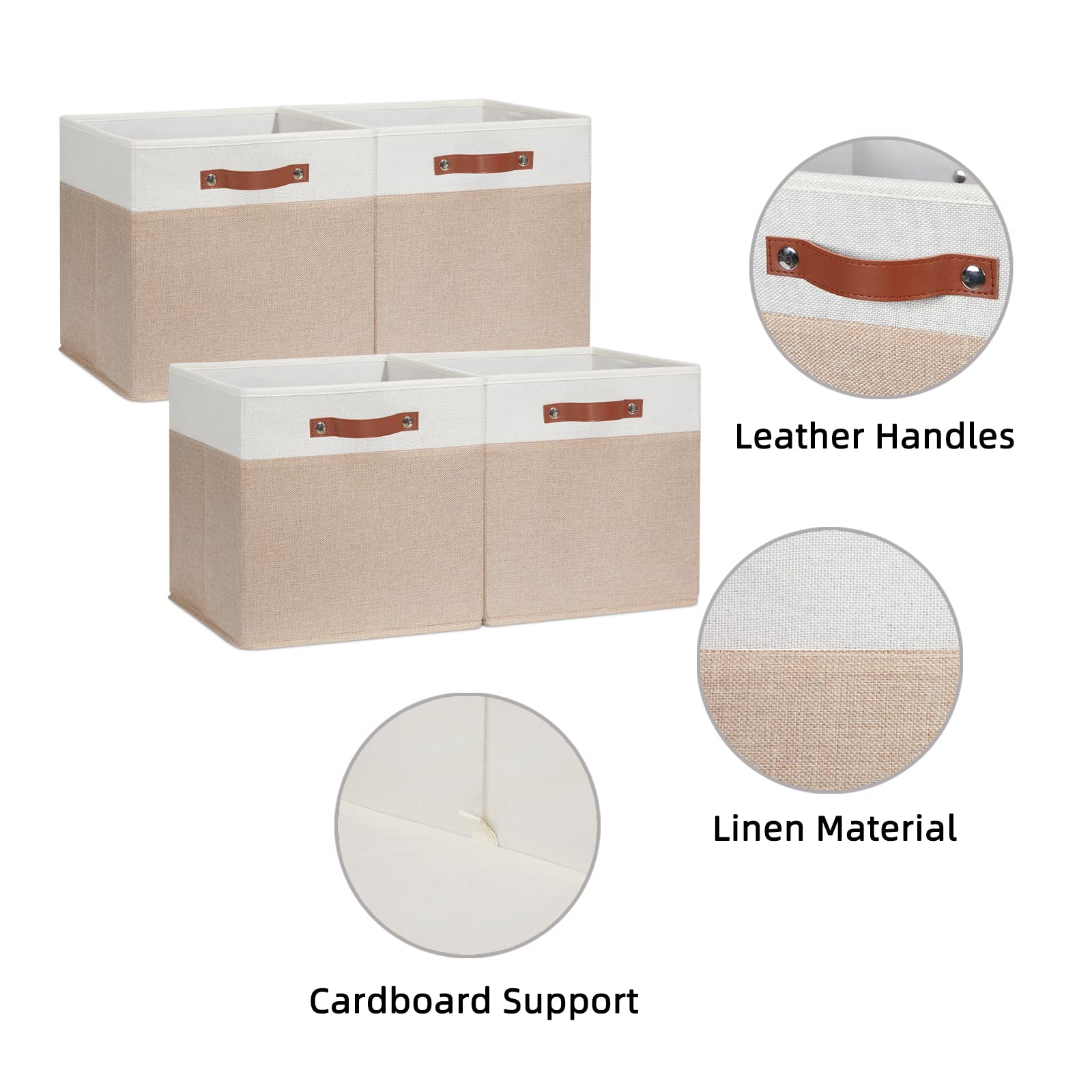 Hnzige Fabric Baskets For Organizing 13X13 Storage Cubes, Set Of 4 Fabric Foldable Canvas Storage Bins For Shelves, Cloth Storag