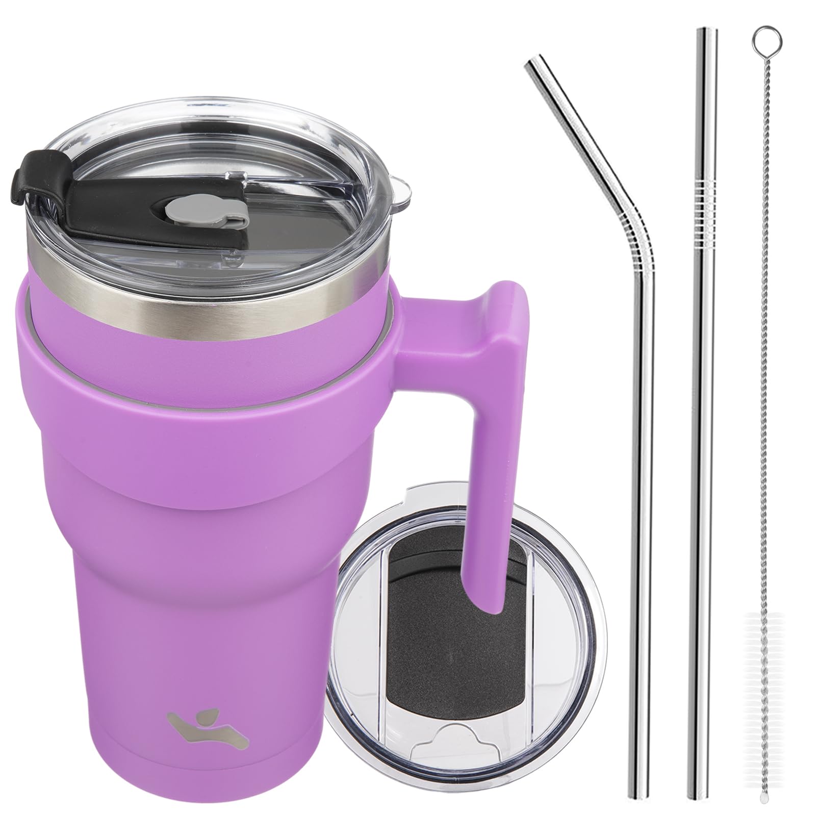 Konokyo 30 oz Tumbler with Handle and 2 Straw 2 Lid, Insulated Water Bottle Stainless Steel Vacuum Cup Reusable Travel Mug,Laven