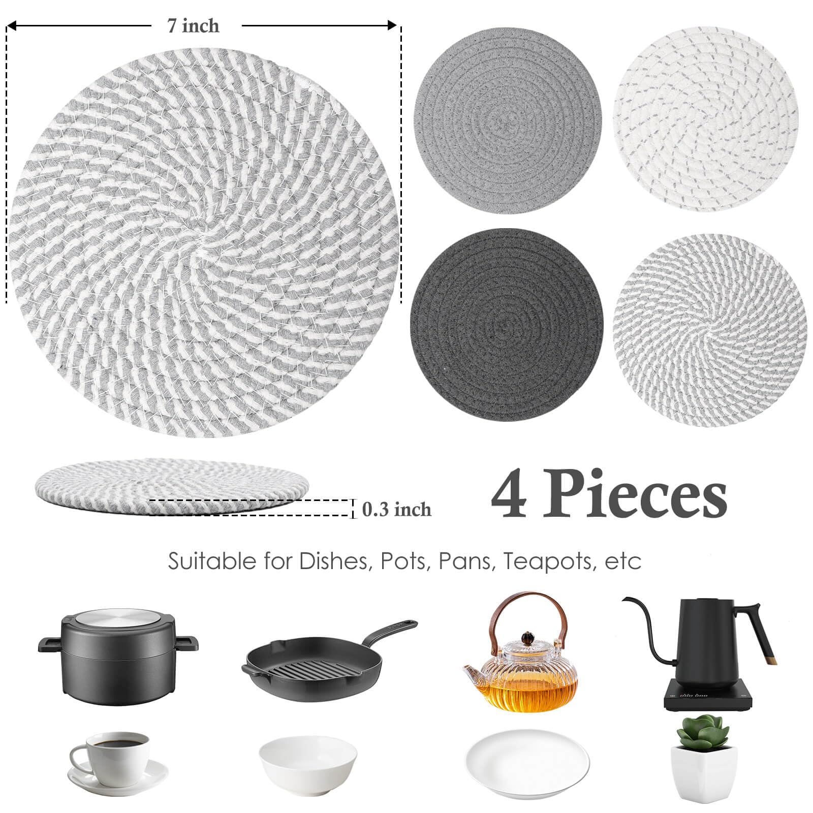 Billbotk 7'' Trivets For Hot Dishes, Hot Pots And Pans, 4 Heat Resistant Hot Pads, Pot Holders For Kitchen, Hot Plate Mats For K