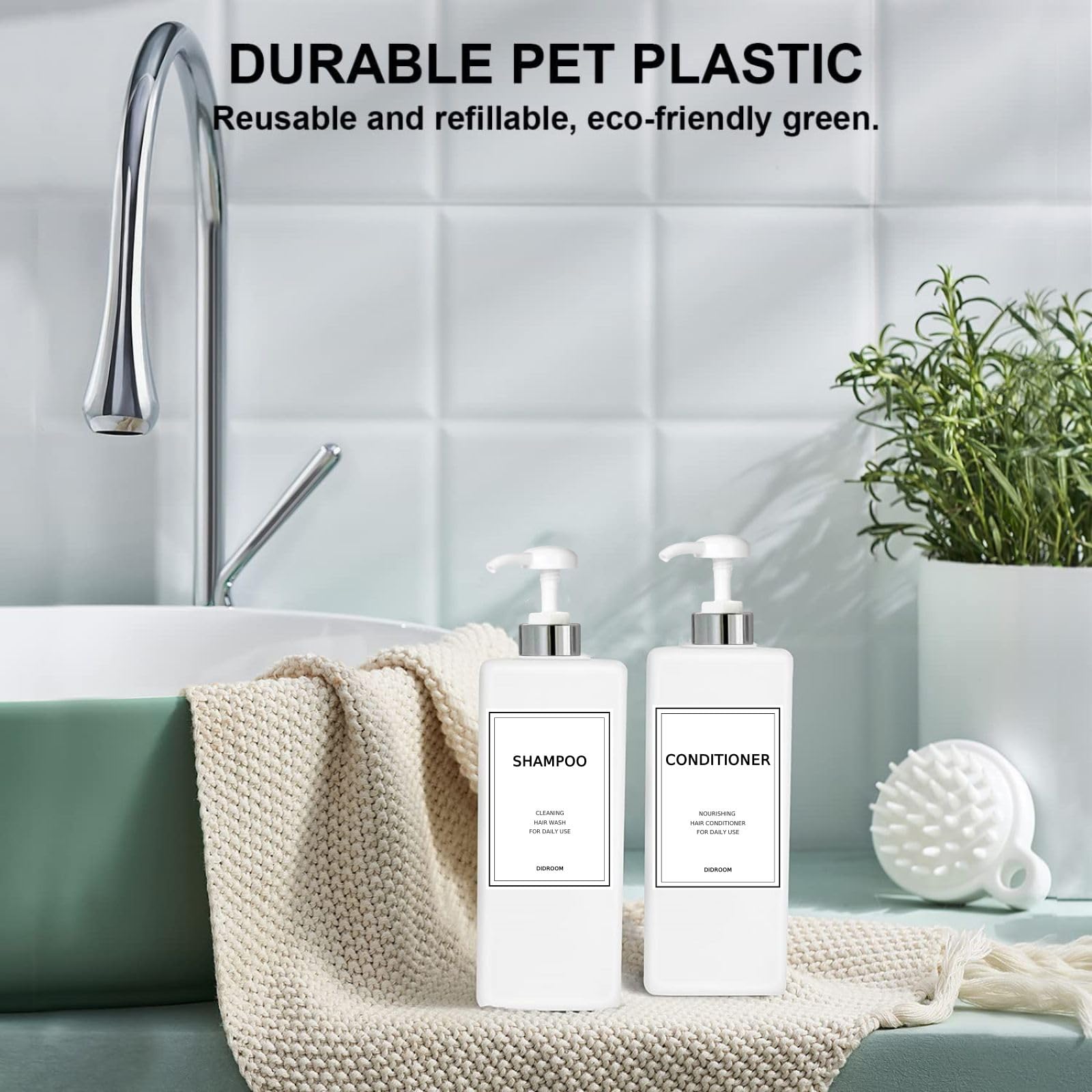 Modern Silver Shampoo And Conditioner Dispenser (21 Oz, Pack Of 3) Refillable Pump Bottle Set Empty Shower Plastic Bottles With