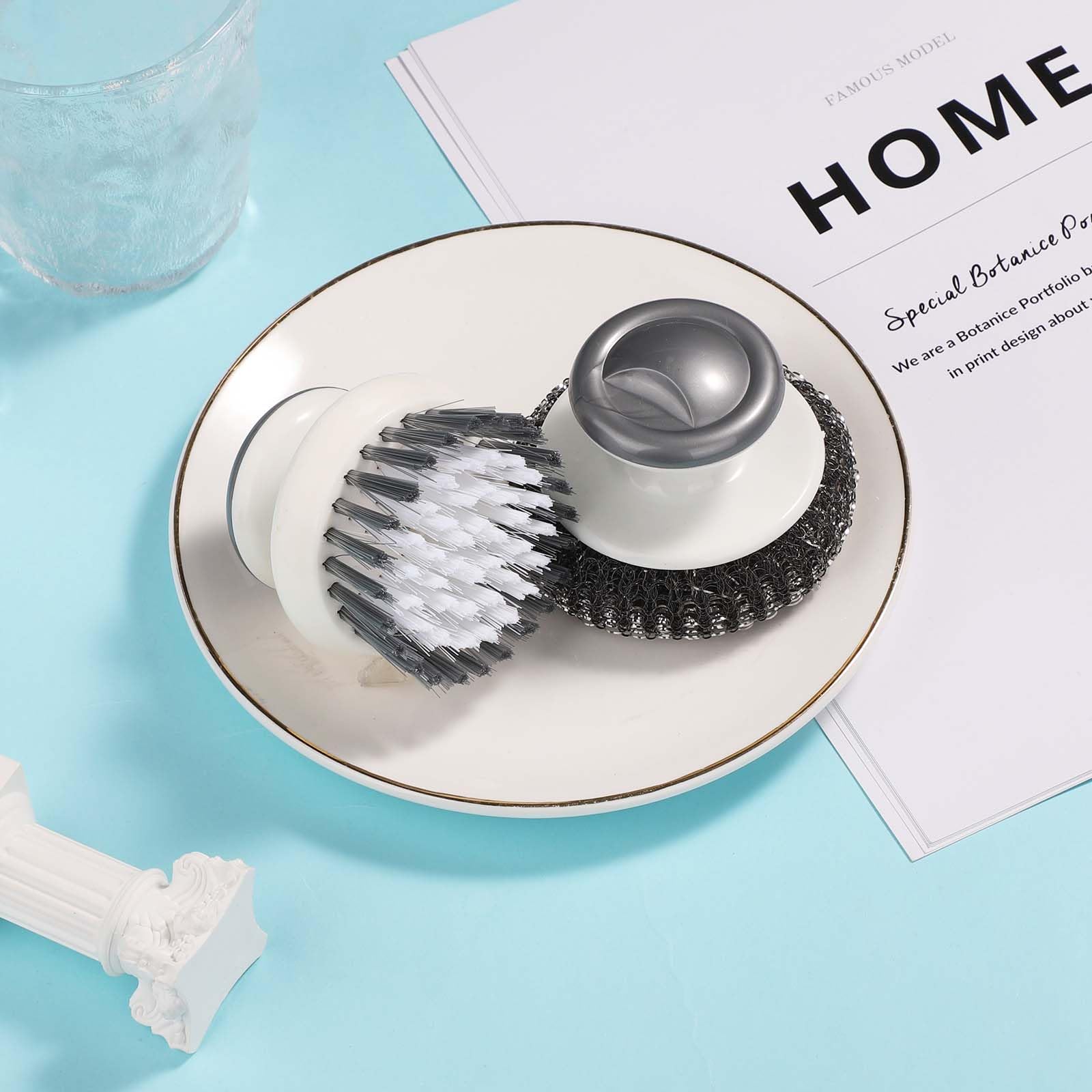 2Pcs Dish Brush With Handle, Stainless Steel Wool Scrubber,Wire Brush Multipurpose Dish Brush For Cleaning Kitchen Scrub Brushes
