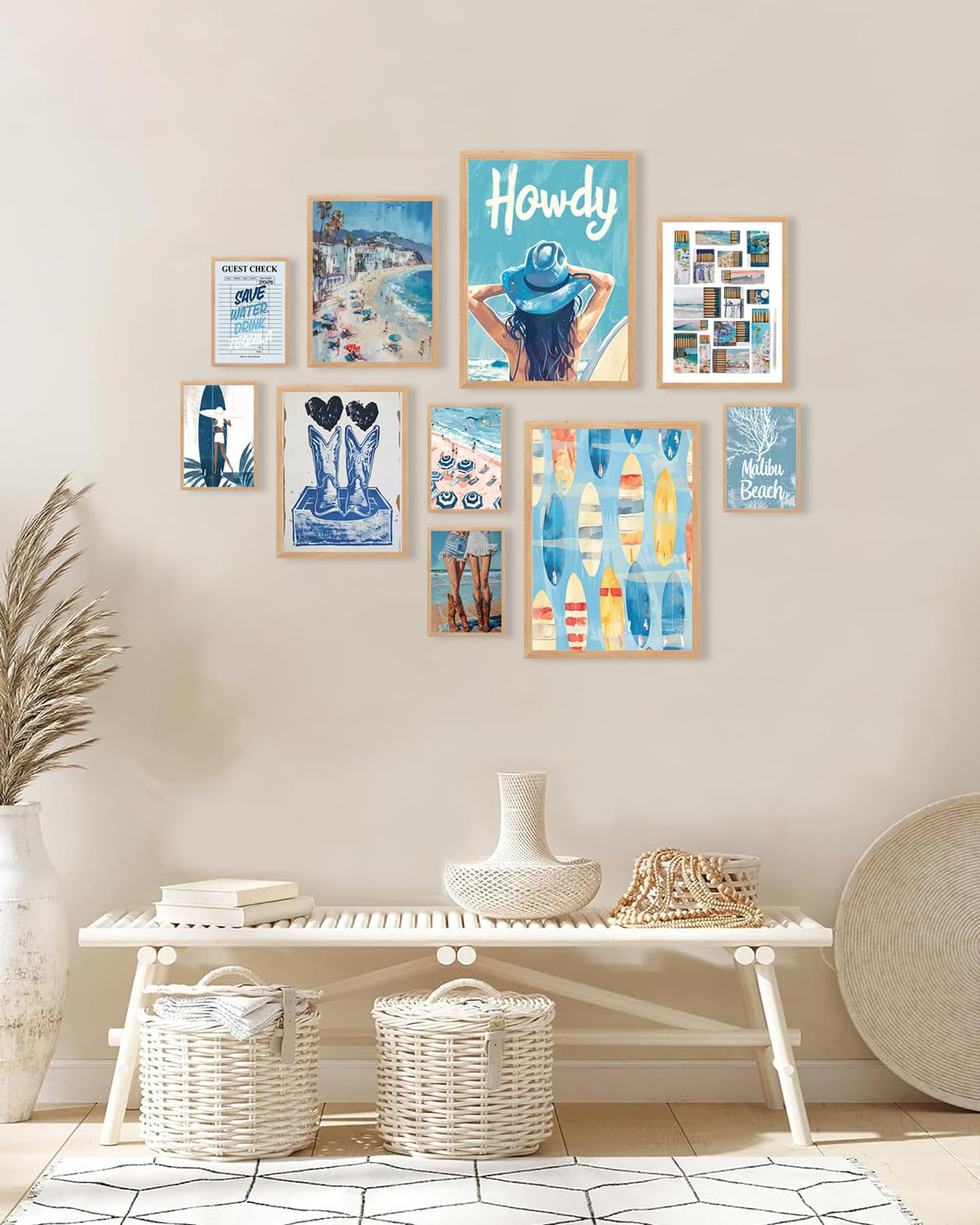 Kbkbart Coastal Cowgirl Room Decor Aesthetic Set Of 10, Coastal Granddaughter Room Decor, Blue Collage Coastal Cowgirl Wall Art