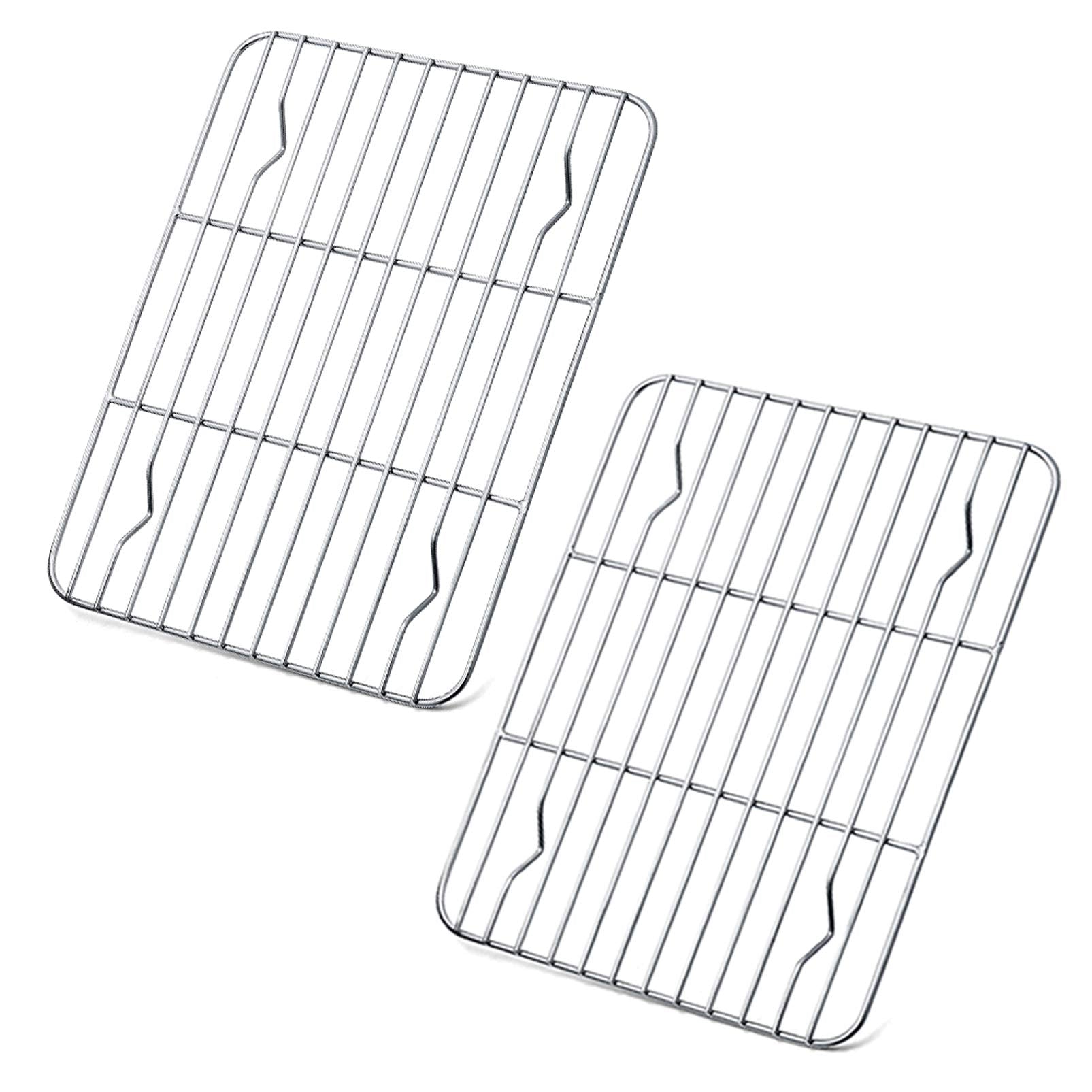 P&P Chef Cooling Rack Pack Of 2, Stainless Steel Small Cooking Rack For Cooling Baking Roasting Grilling Drying, Rectangle 9.7''