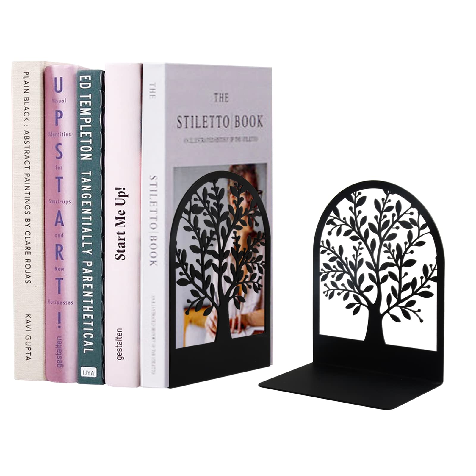 Bookends, Book Ends, Metal Bookend, Tree of Life bookend, Bookends for Shelves, Home Decorative Bookends for Heavy Books, Black