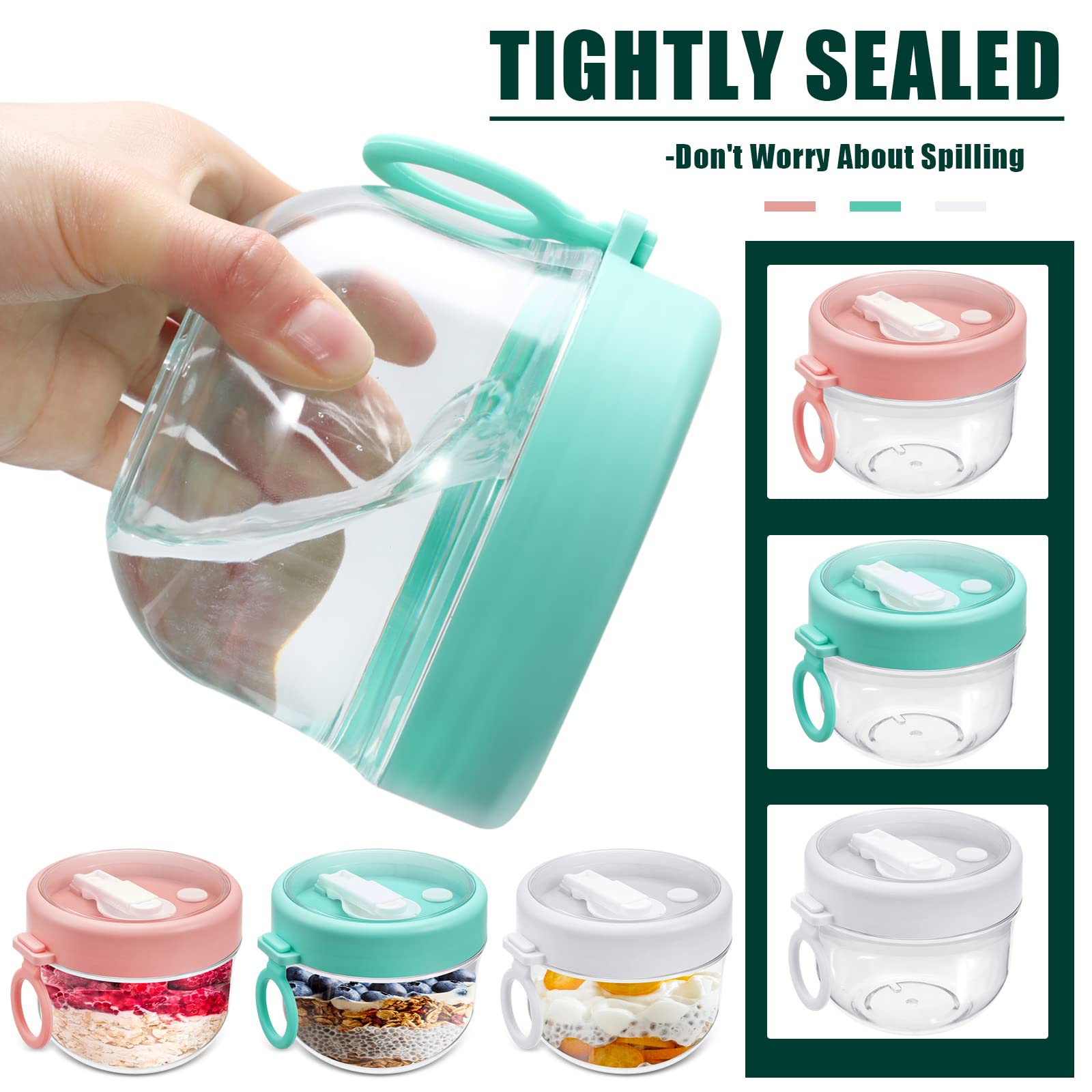 Rtteri 6 Pcs 20 Oz Large Overnight Oats Containers With Lids And Spoons Plastic Yogurt Jars Leakproof Overnight Oats Jars With L
