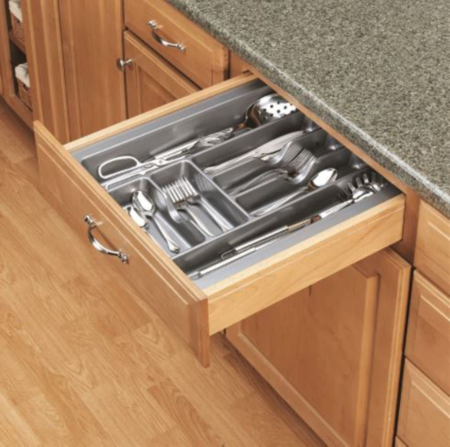Rev-A-Shelf Gct-3S-52 Large Trim-To-Fit Glossy Plastic Cutlery 7 Compartment Tray Insert Utensil Organizer For Kitchen Cabinet D