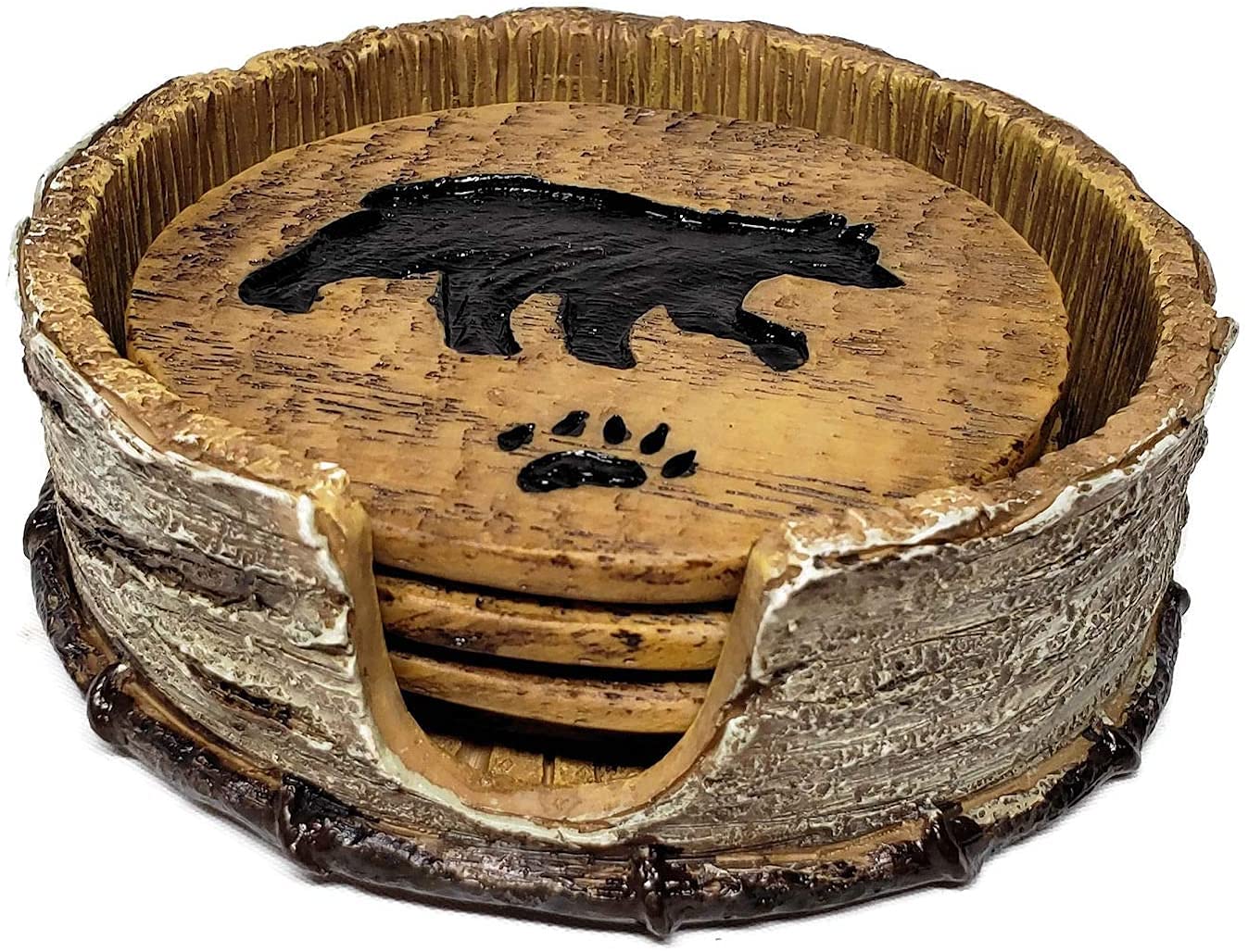 Slifka Bear And Birch Bark Coaster Set, Multicolor