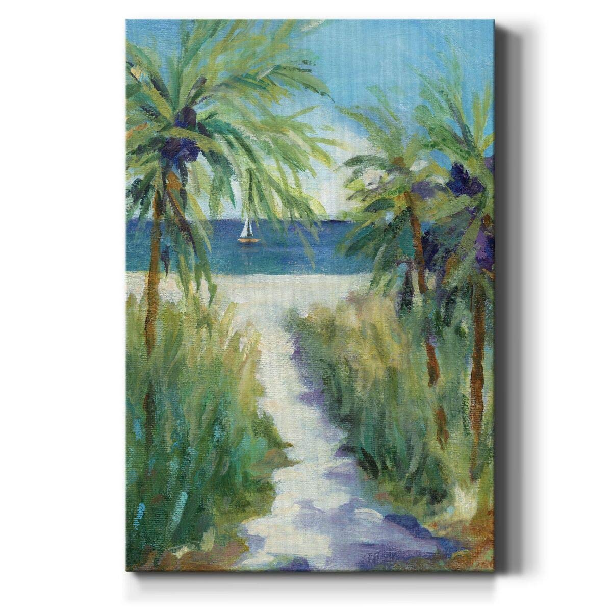 Renditions Gallery Canvas Wall Art Paintings For Home Palm Tree Pathway To The Sandy Beach Abstract Hanging Prints For Living Ro