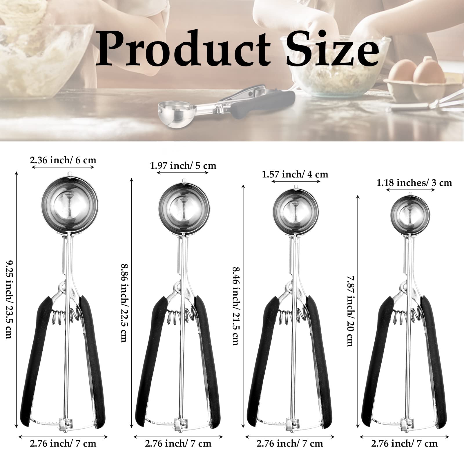4 Pcs Cookie Scoop Set Include 1 Tbsp 2 Tbsp 3 Tbsp 4 Tbsp Ice Cream Scooper Stainless Steel Cookie Scooper With Trigger Release