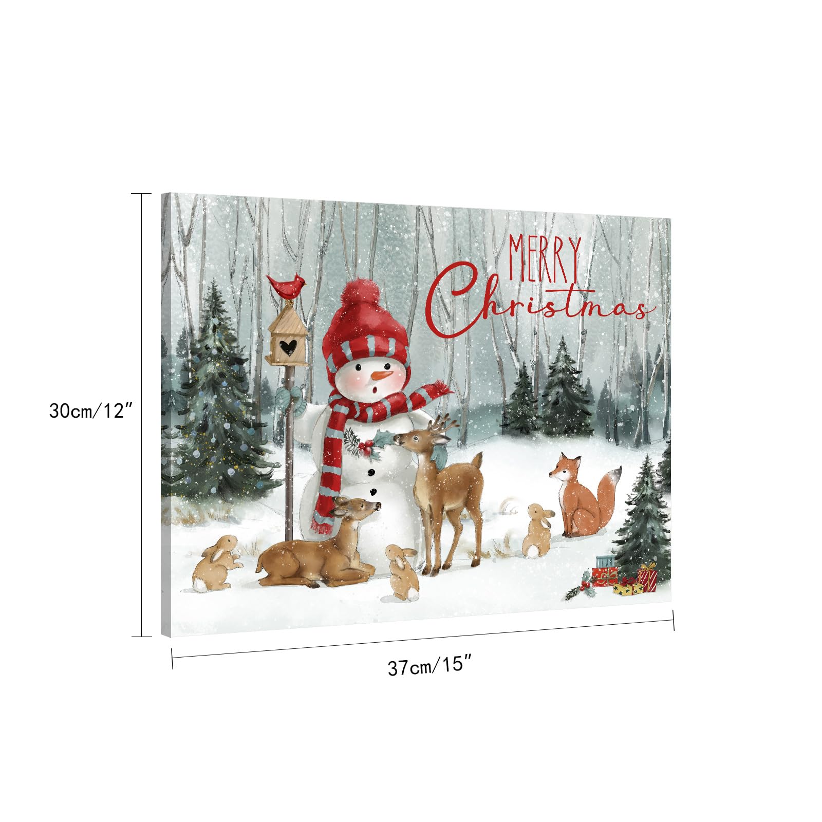 Winter Snowman Christmas Wall Art: Christmas Canvas Wall Decor Deer Rabbit Animal Pictures Prints Xmas Holiday Decorations For B