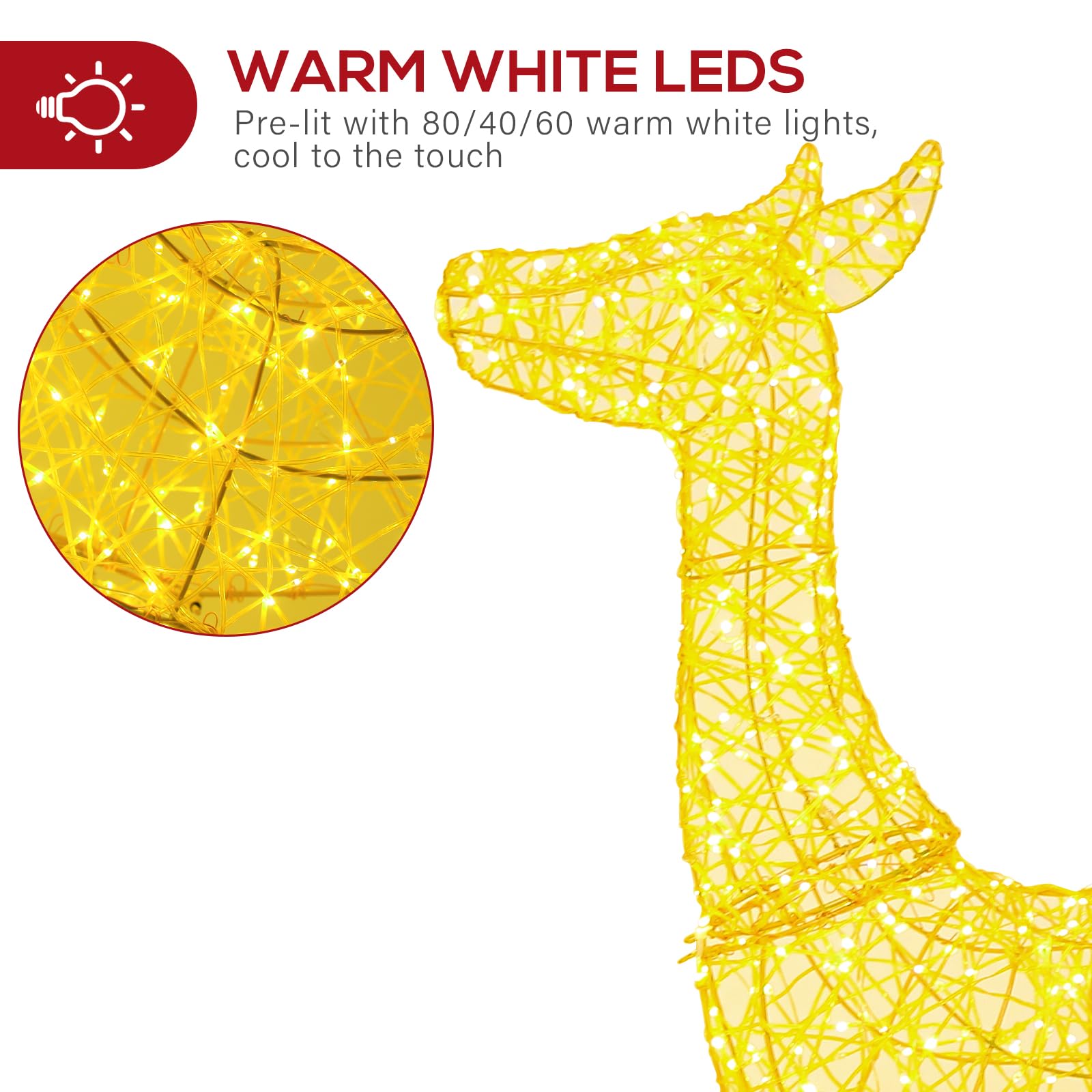 Hykolity 3.5 FT 3D Lighted Outdoor Christmas Reindeers, 2-Piece Light UpTwinkling Deer Set with 900 Warm White LED Lights, Groud
