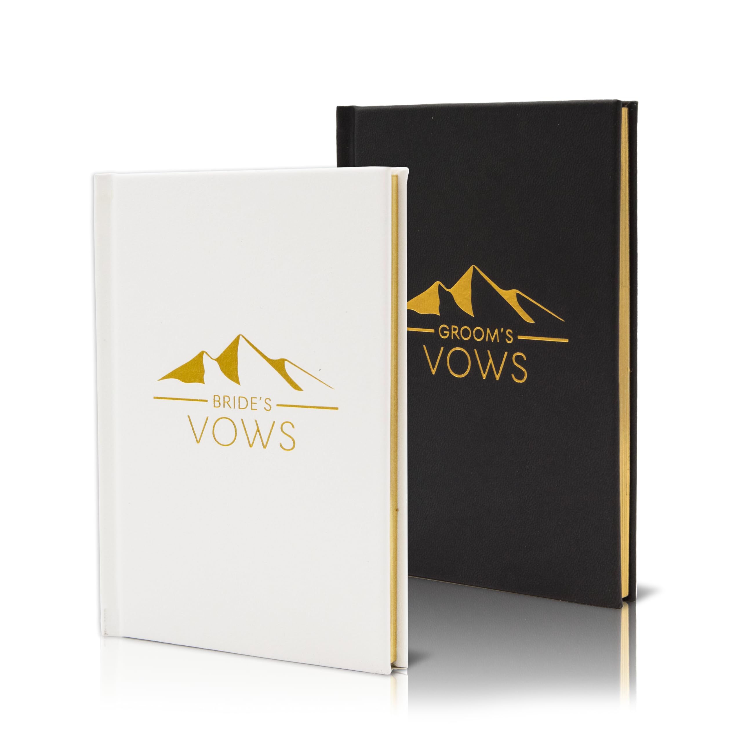 Groom'S And Bride'S Vows Wedding Vow Books (Set Of 2) - Black & White Pocket Sized Gold Foil Embossed Mountain Design Wedding Ce