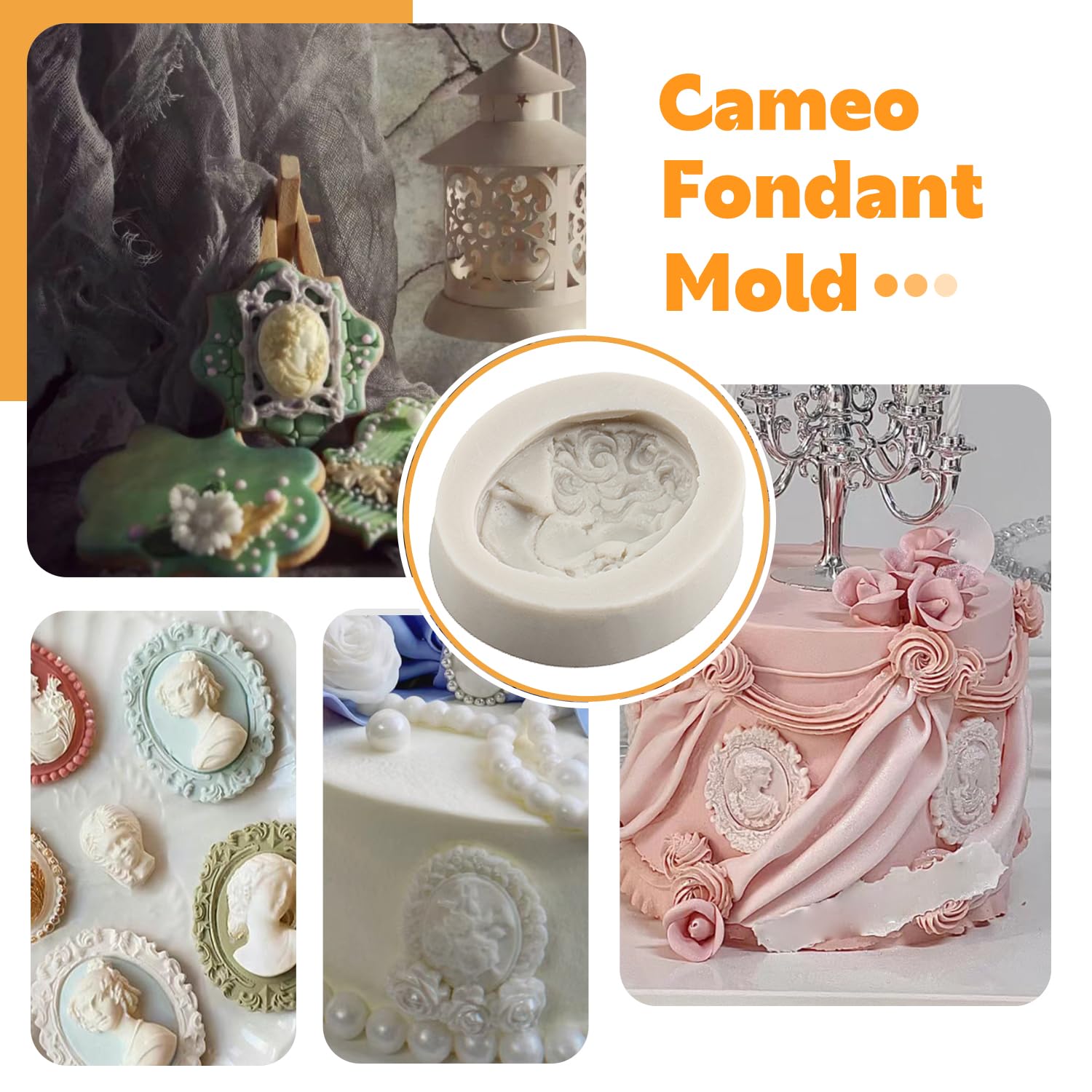 Sijiangmold Cameo Picture Frame Silicone Molds Frame Lady Avatar Fondant Mold For Cake Decorating Cupcake Topper Candy Chocolate