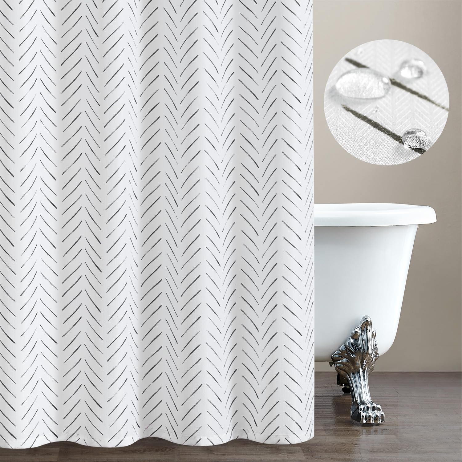 jinchan 60 Inch Stall Black and White Shower Curtain Herringbone Fabric Shower Curtain Zig Zag Inky Chevron Farmhouse Shower Cur