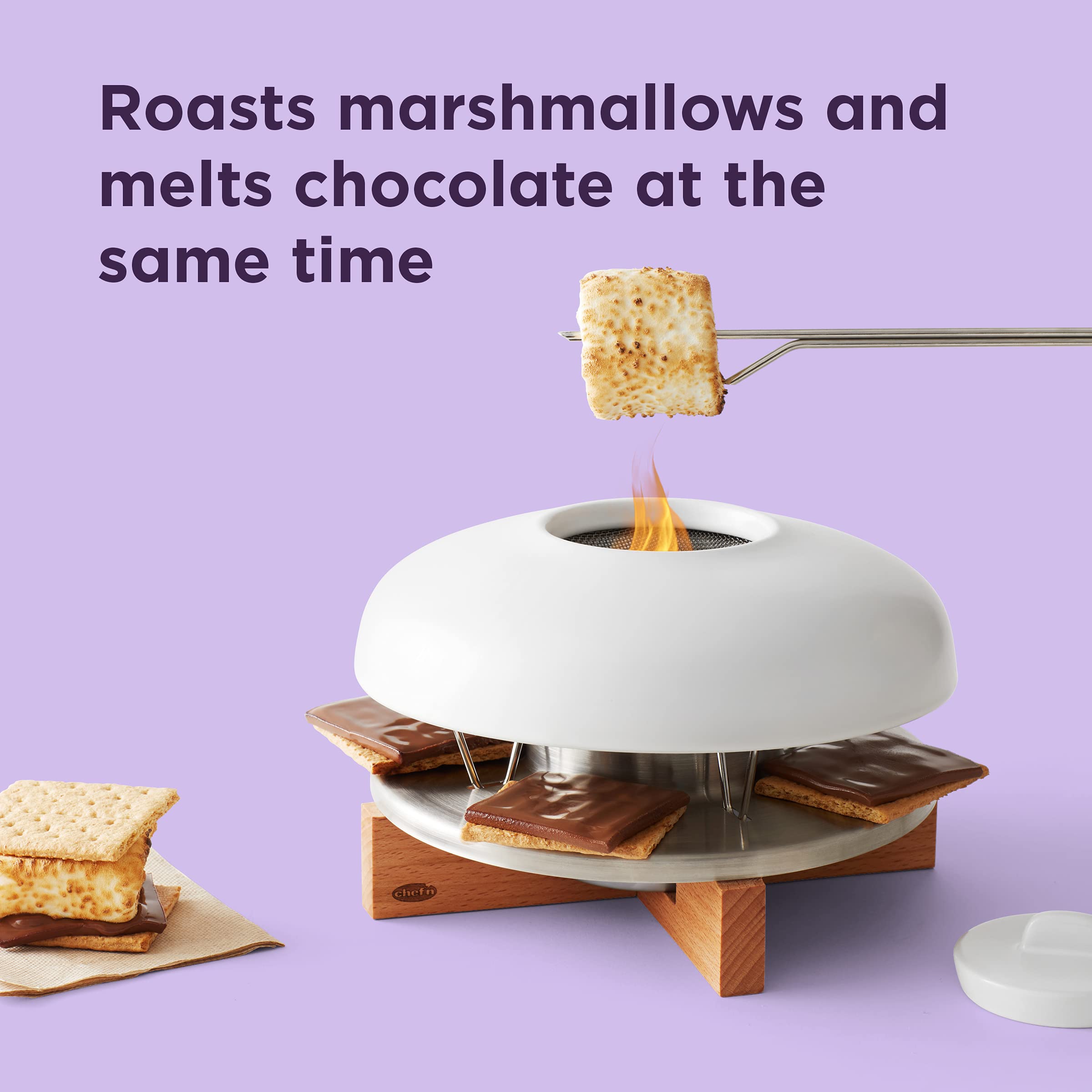 Chefn Sweet Spot Tabletop Smores Maker, Can Be Used Indoors Or Outdoors, White/Wood