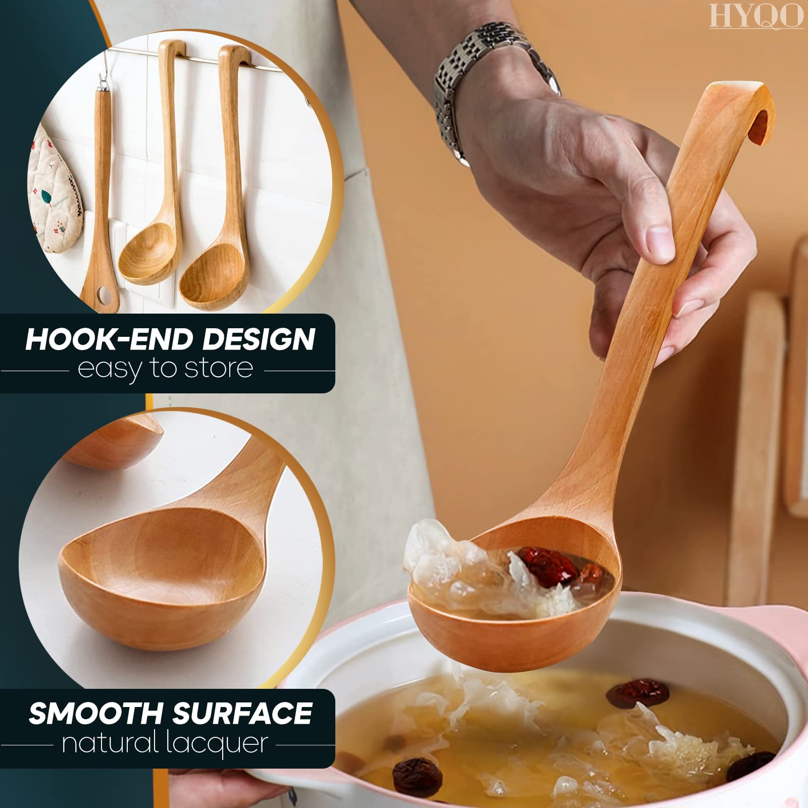 Wooden Ladle For Soup - 2 Pack Wooden Soup Spoons Bamboo Ladle Wooden Serving Spoons Olive Wood Ladle Soup Ladel For Cooking Woo