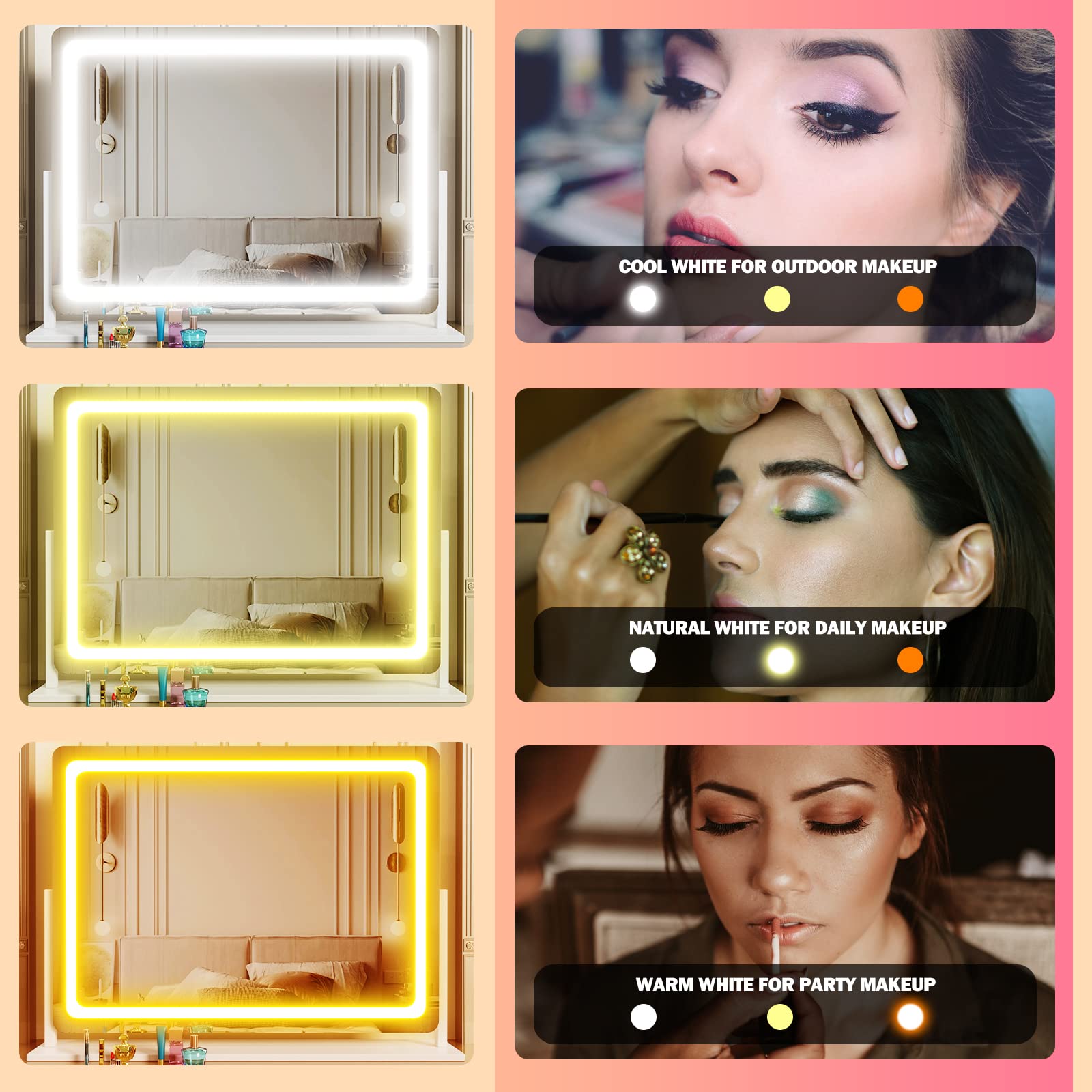 Gvnkvn Lighted Makeup Mirror - 17.3"x13", 5X Magnification, 3 Color Modes, Smart Touch Control, White, Gift Box