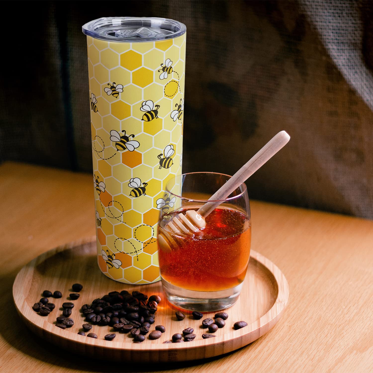 Bee Tumbler With Lid And Straw- Honey Bee Gifts For Women Men - Yellow Bee Coffee Mug, Cup, Skinny Tumbler, Water Bottles- Metal