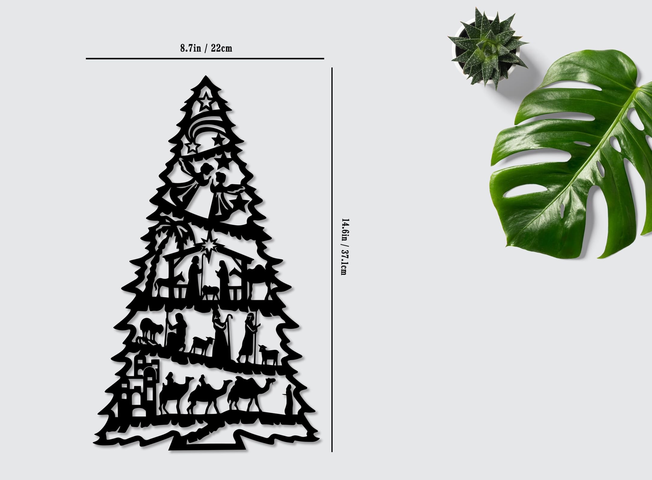 Christmas Nativity Scene Metal Wall Art Vintage Jesus Nativity Set Christmas Tree Wall Decoration for Home Xmas Signs Black 8.7i