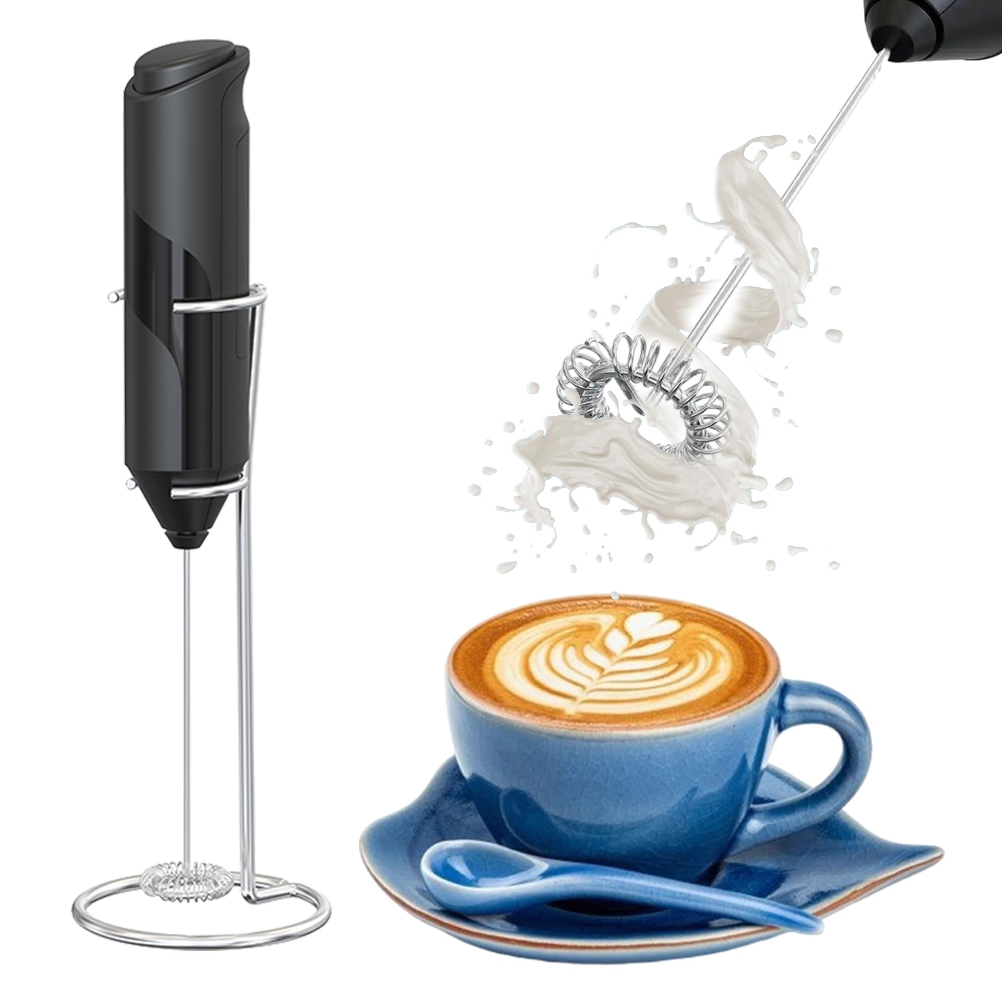 Alpspeaks Milk Frother Wand With Stand - Milk Frother Handheld Battery Operated - Electric Whisk Coffee Frother - Drink Mixer Ha