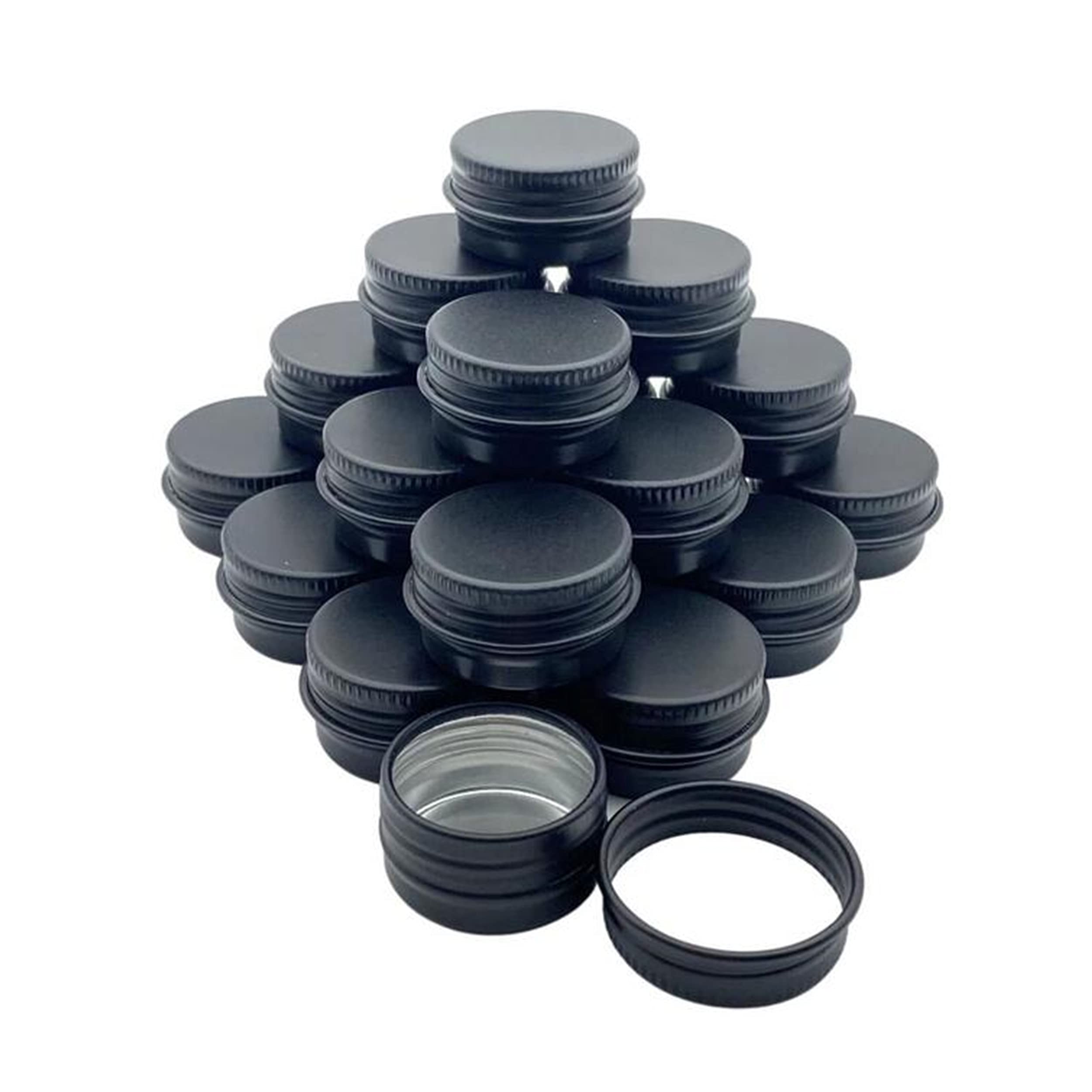 1/2-Ounce Metal Tins Screw Top Flat Aluminum Black Slide Round Tin Containers For Lip Balm Crafts Cosmetic Candles Travel Storag