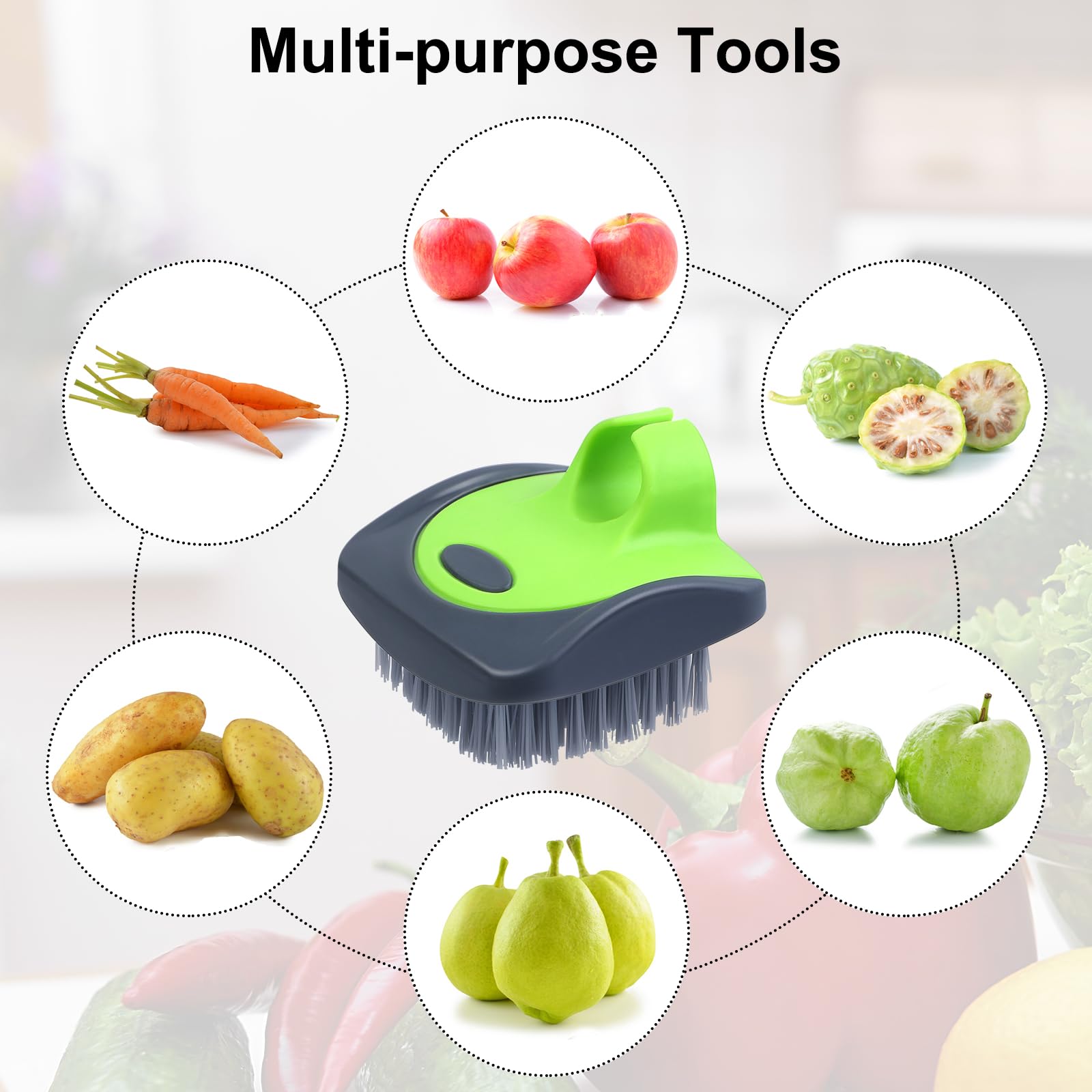Aodaer 4 Piece Vegetable Brush Potato Scrubber Brush Silicone Hard And Soft Side Fruit Cleaning Tools For Delicate Or Tough-Skin
