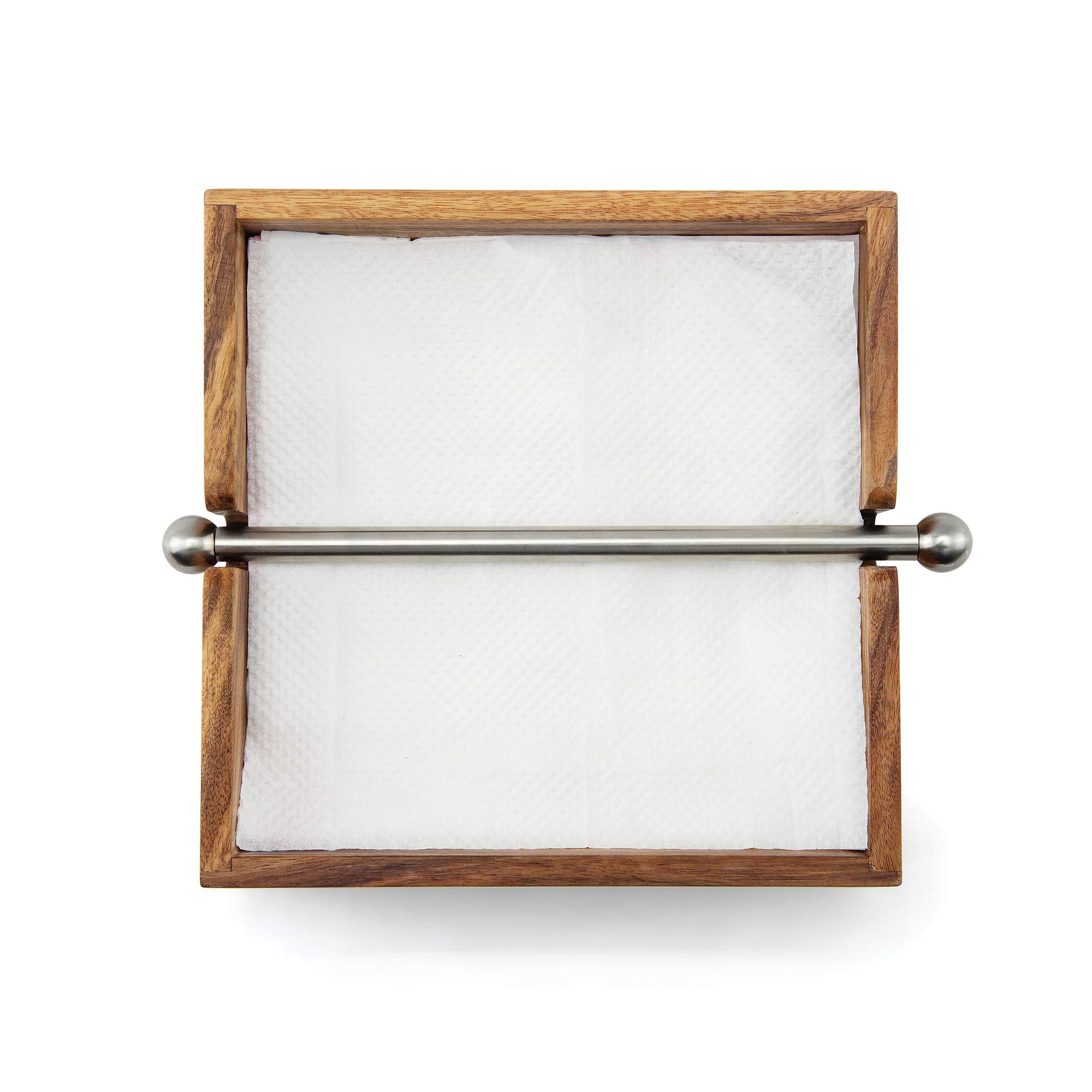 Ironwood Gourmet Acacia Wood Napkin Holder With Weighted Stainless Steel Center Bar, 6.25-Inches, Brown