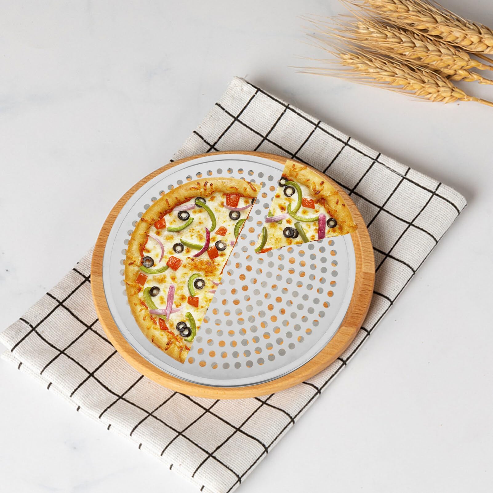 Luxshiny Pizza Pan With Holes Pizza Tray Aluminium Alloy Pizza Pan 12Inch Round Pizza Baking Sheet Oven Tray Pizza Crisper Pan P