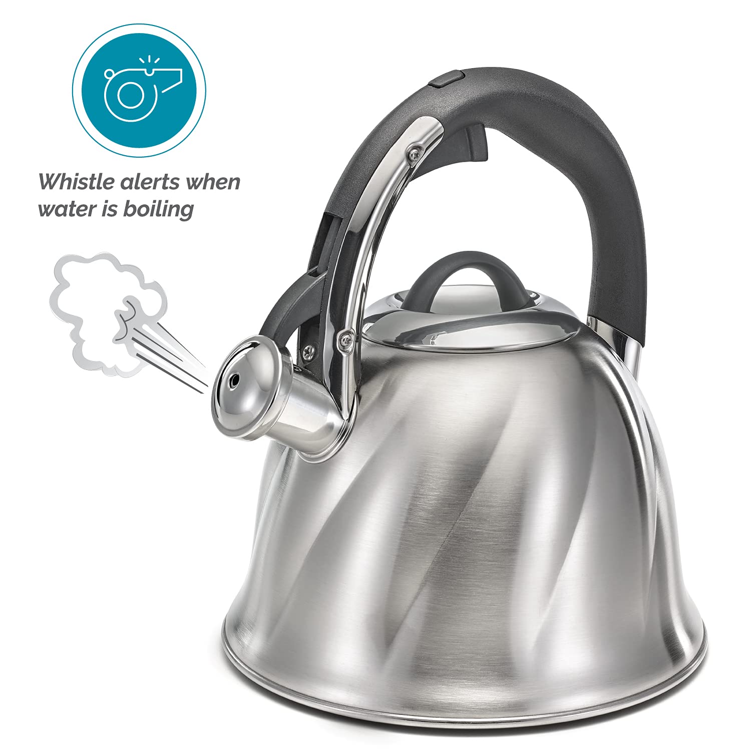 Polder Stainless Steel Whistling Kettles With Induction Ready, Fast Heating, 3-Ply Encapsulation (2.6-Quart Bell)