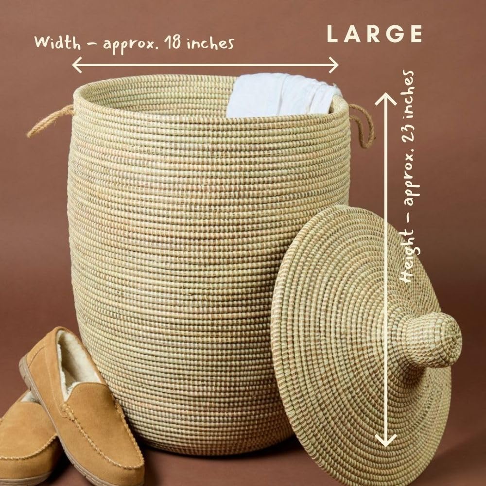 Senegalo Tall Large Natural Beige Decorative Woven Wicker Basket Hamper - Organize Laundry, Toys, Blankets, Towels - Storage Bin