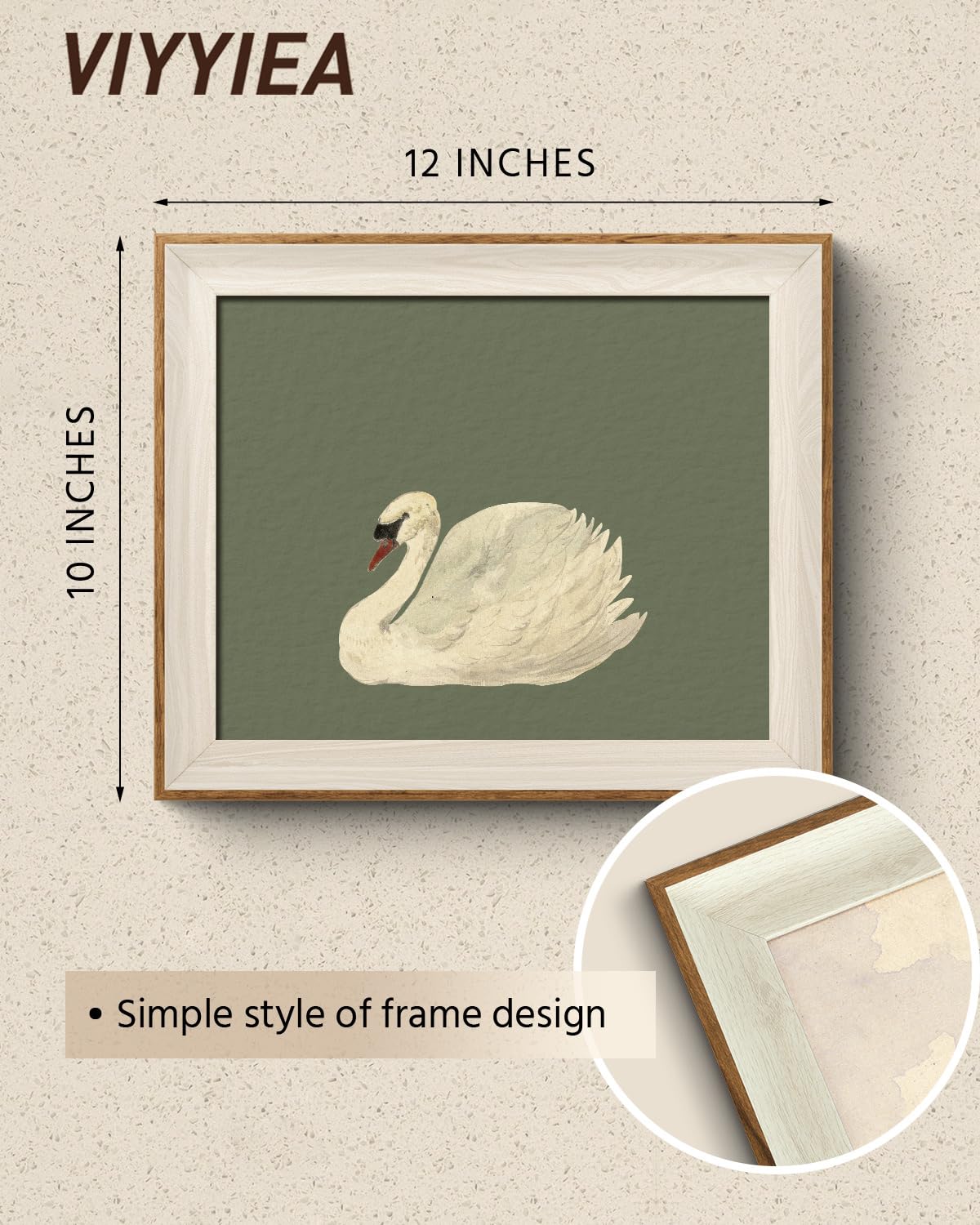 VIYYIEA Framed Wall Art for Living Room, Swan Canvas Prints, Green Home Decor, Animals Painting Picture, Bathroom Wall Decor Gif