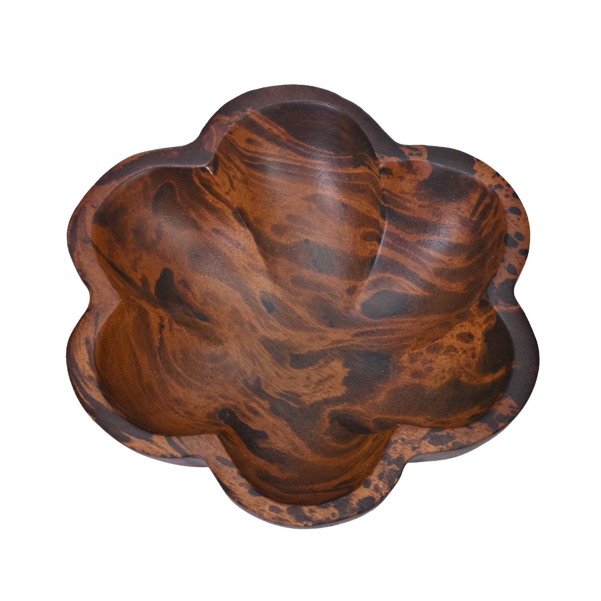 Aeravida Versatile Flower-Shaped Mango Tree Wood With Dark Stain 6 Inches Serving Bowl | Decorative Wood Serving Bowl | Mango Tr