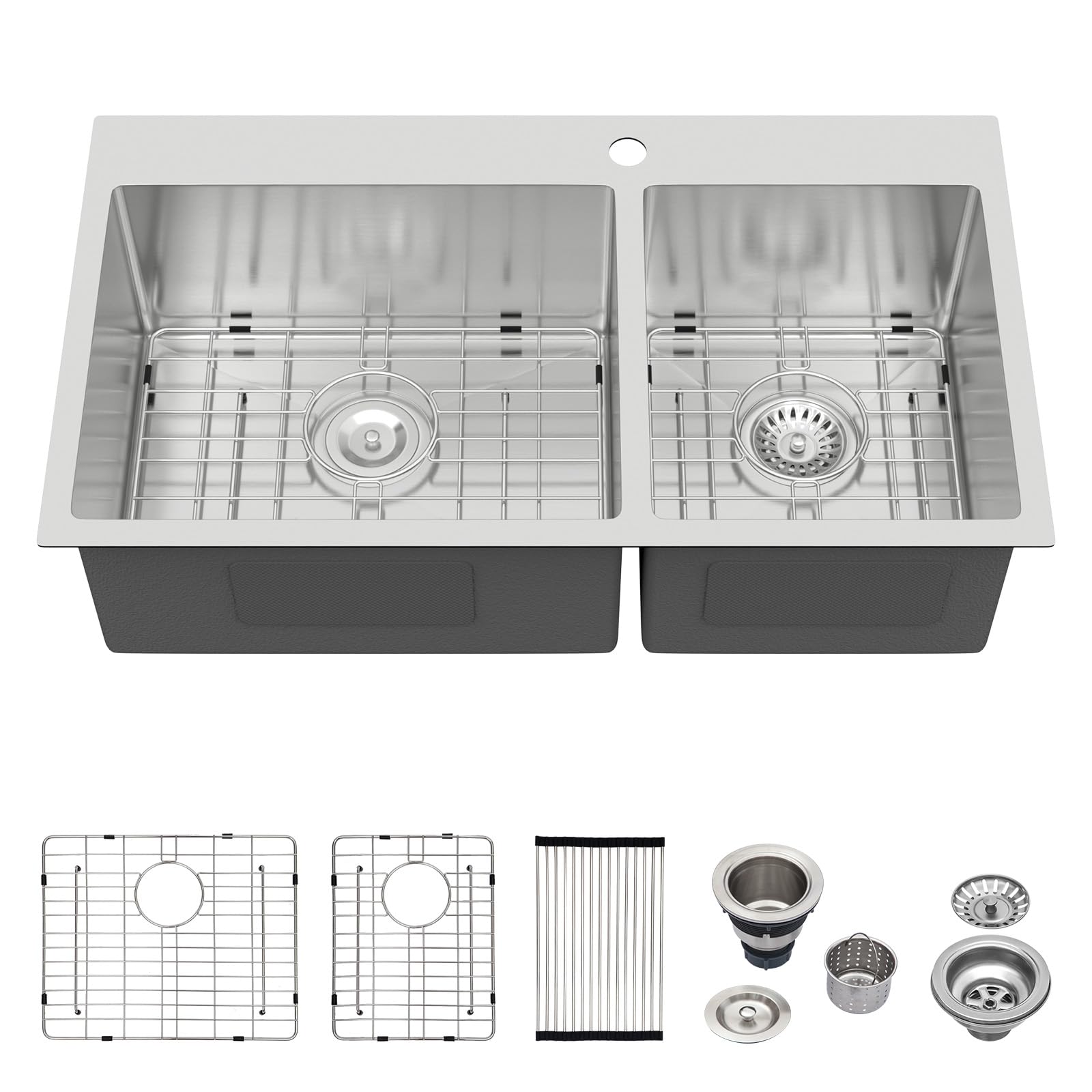 32 Inch Large Double Bowls Drop in Kitchen Sink 60/40 Stainless Steel Sinks 32x18 16 Gauge Topmount Handmade 2 Bowl Kitchen Sink