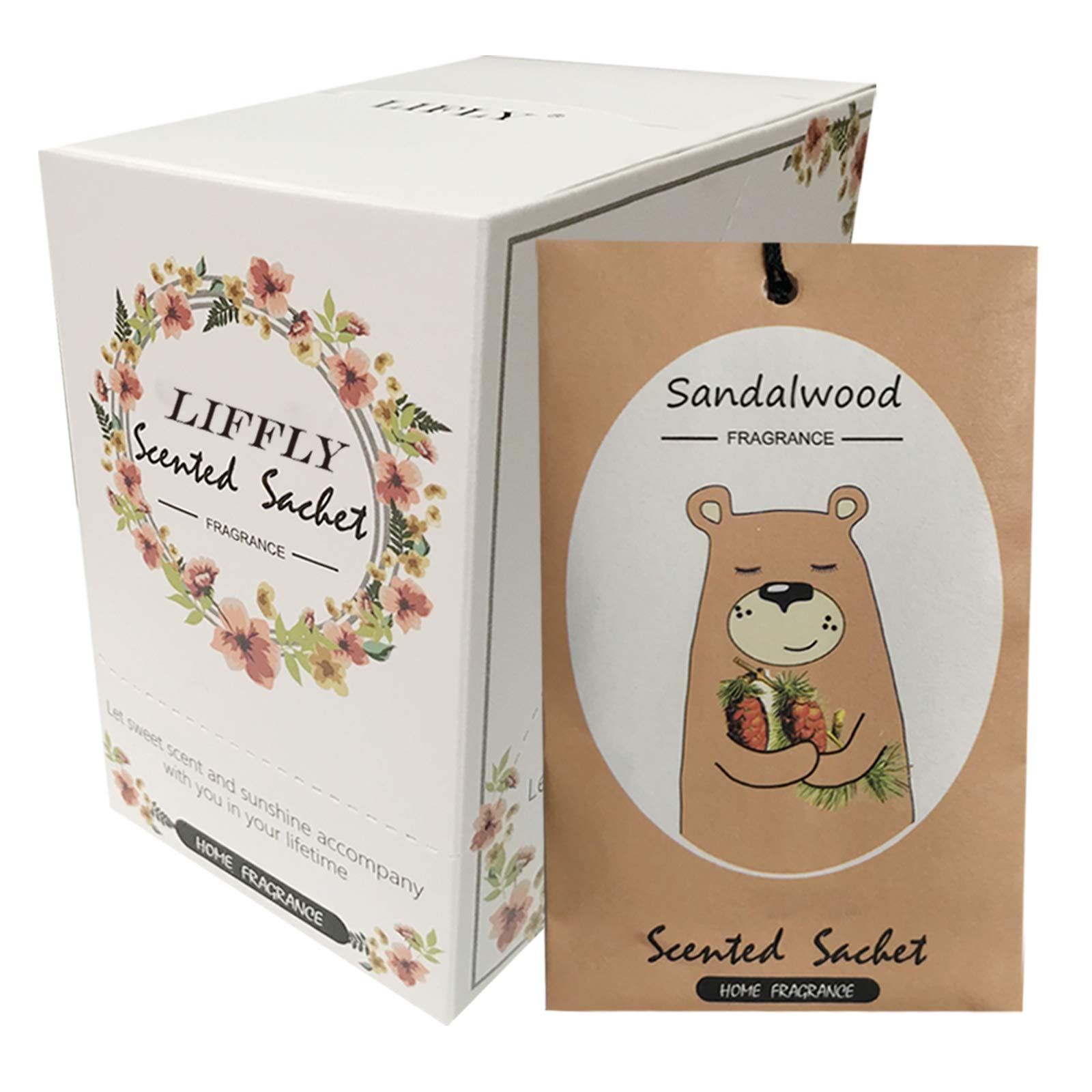 LIFFLY 14 Packs Sandalwood Scented Sachets Bag for Drawer and Closet Gift Box