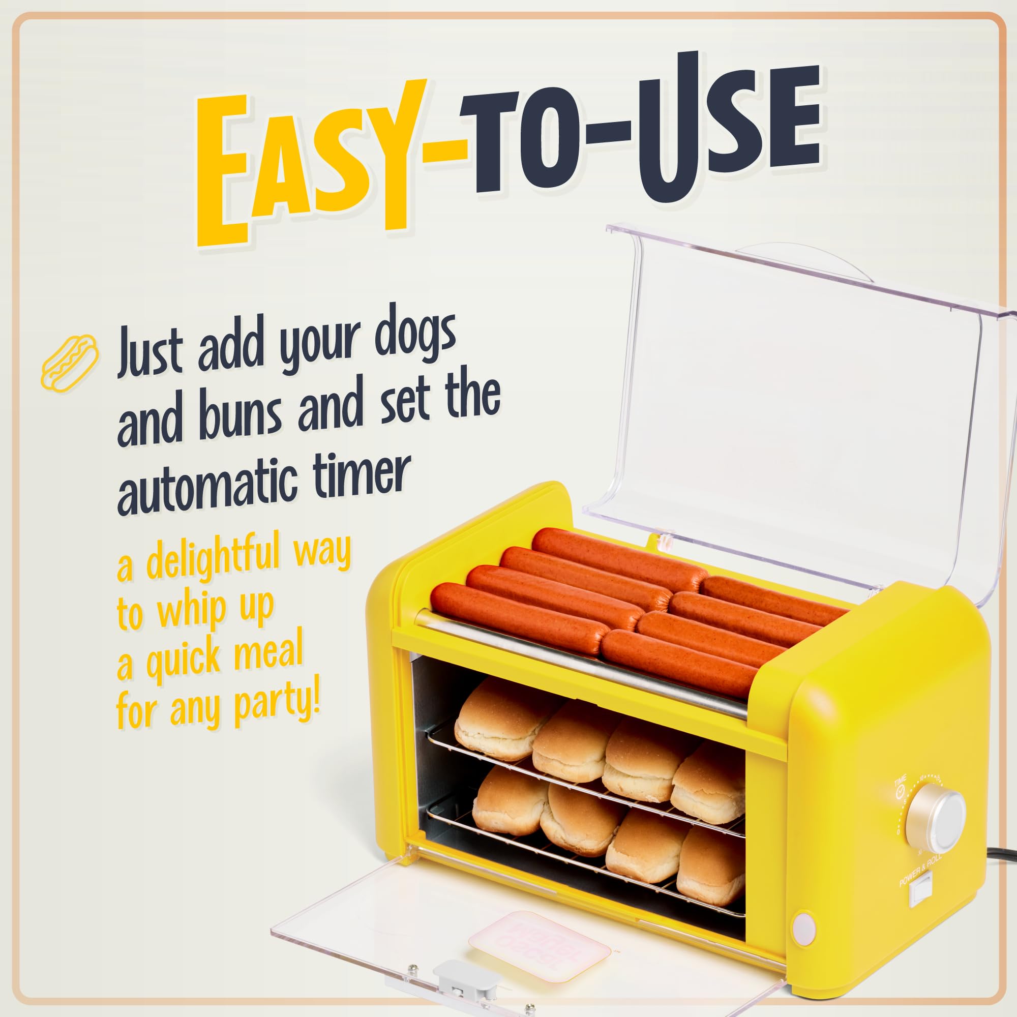 Nostalgia Oscar Mayer Extra Large Hot Dog Roller & Bun Toaster Oven - Stainless Steel, Compact, Yellow, Adjustable Timer