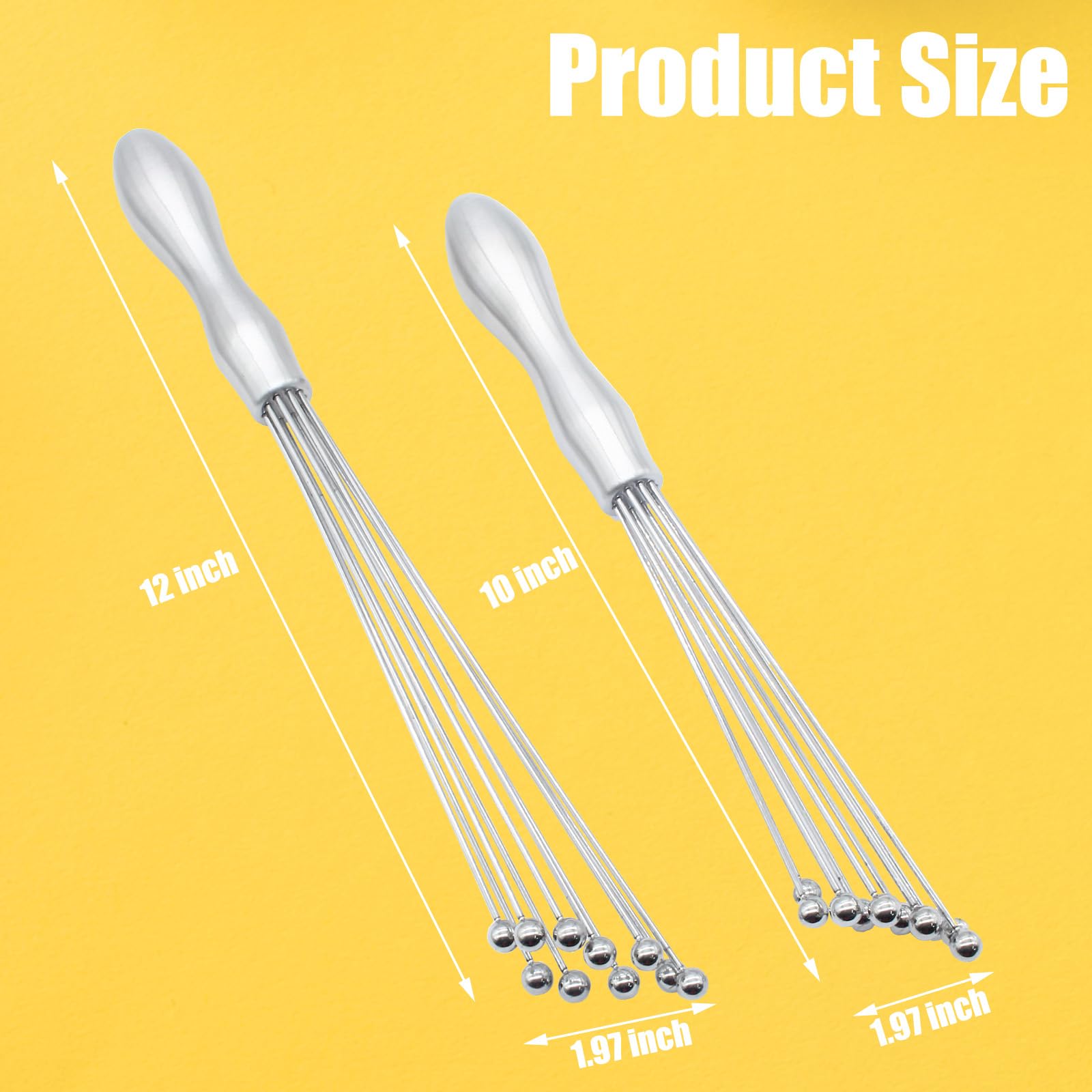 Hitefu 2Pcs Stainless Steel Ball Whisk, 10 Inch & 12 Inch Wire Egg Whisk, Manual Egg Beaters Mixer Whisk For Cooking Cream Sauce