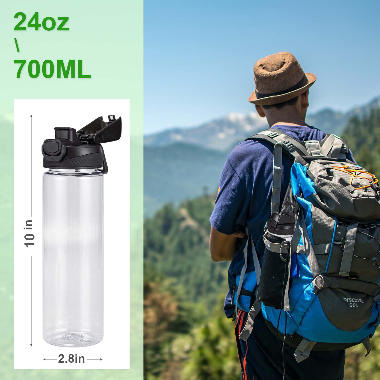 6 Pack Clear Water Bottles Bulk  24 oz Reusable Water Bottle with Chug Lid & Handle  Wide Mouth & Leak Proof  Lightweight for Sports Travel Gym Running Hiking  Personalized DIY Teacher Nurse Gift