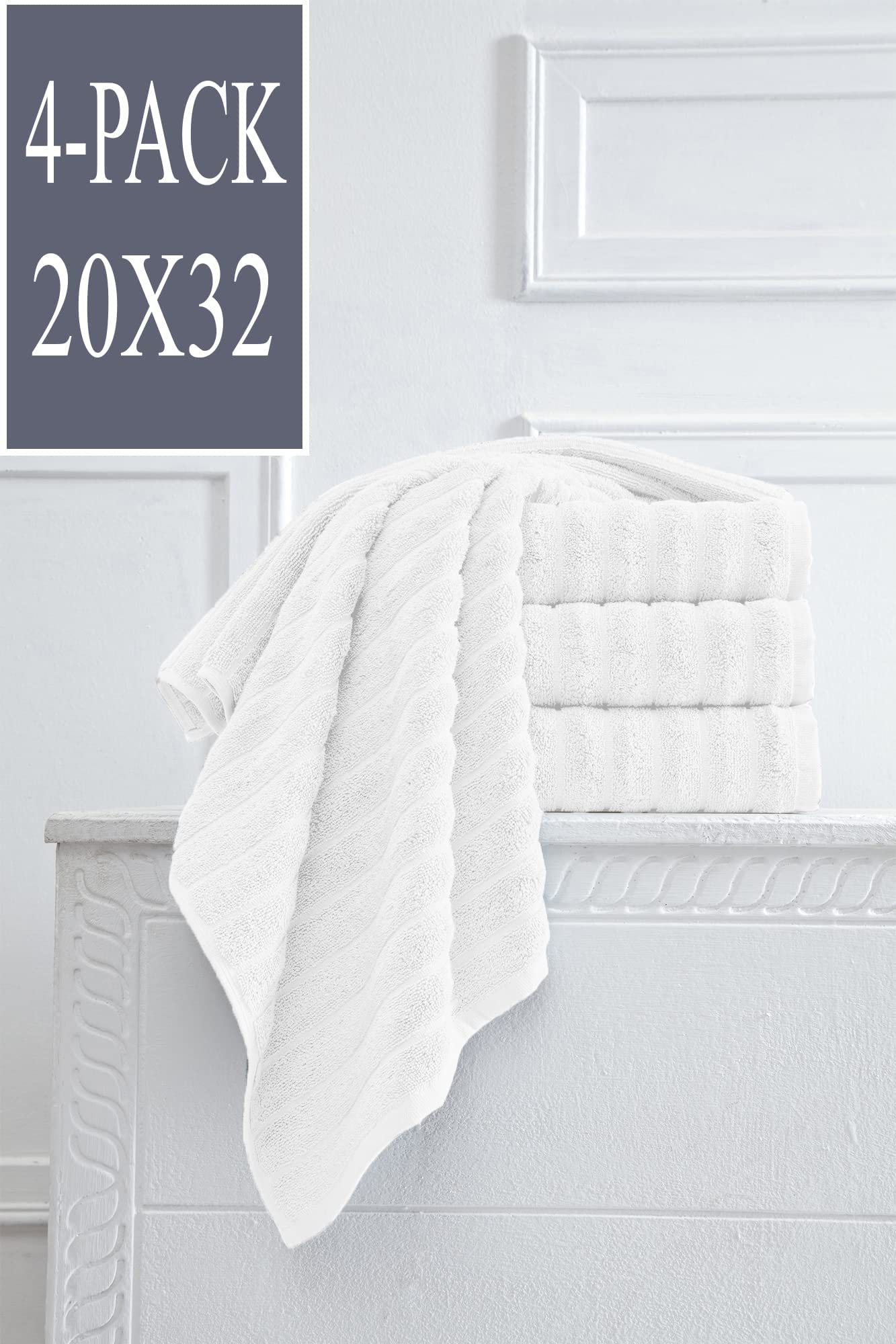 Classic Turkish Towels Ctt Turkish Hand Towels For Bathroom - Jacquard Ribbed 4 Pc Towel Set Made With 100% Turkish Cotton, Spa