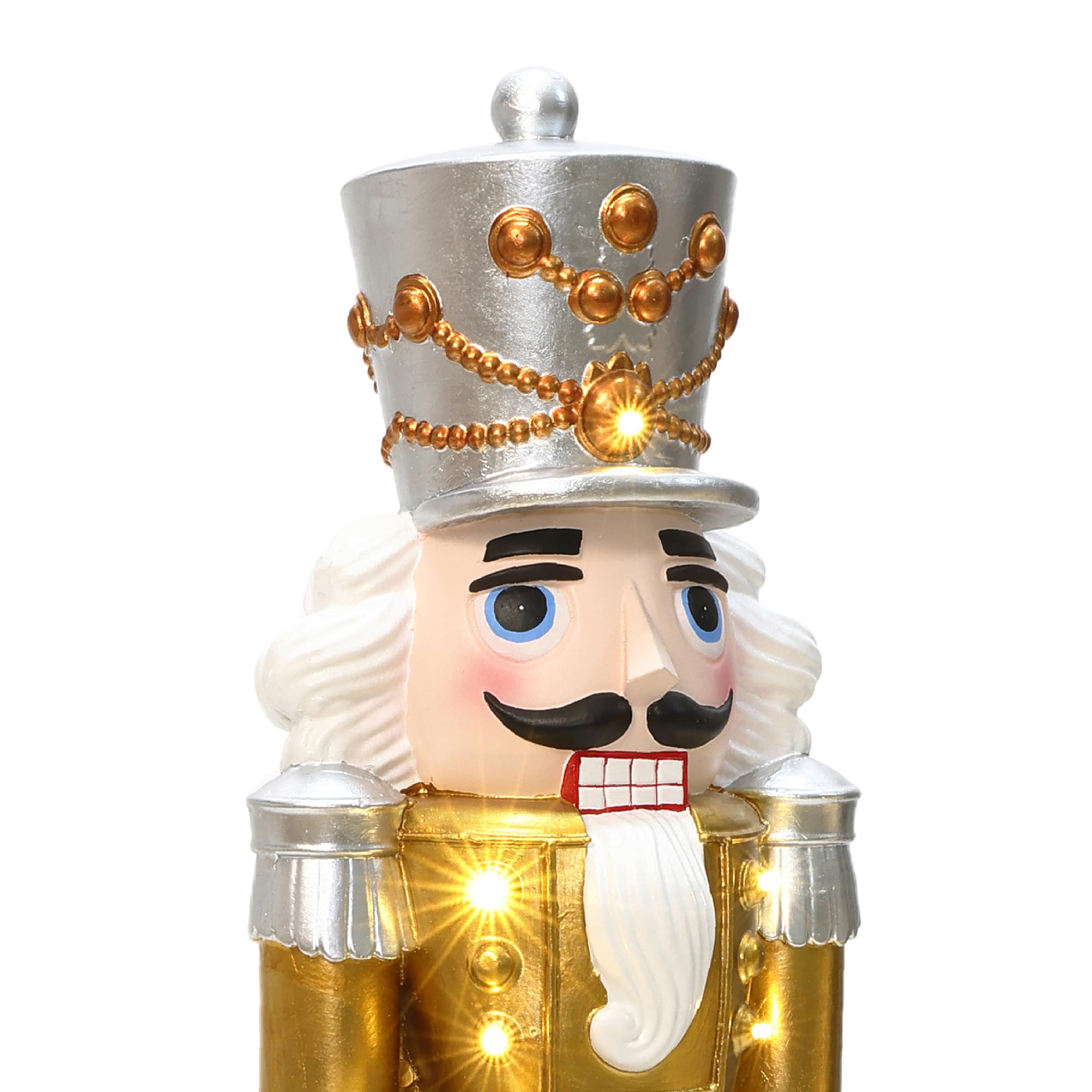 LuxenHome 3FT Tall Nutcracker Christmas Decoration, Elegant Lighted Holiday Nutcracker Soldier Statue with Wreath, Christmas Dec