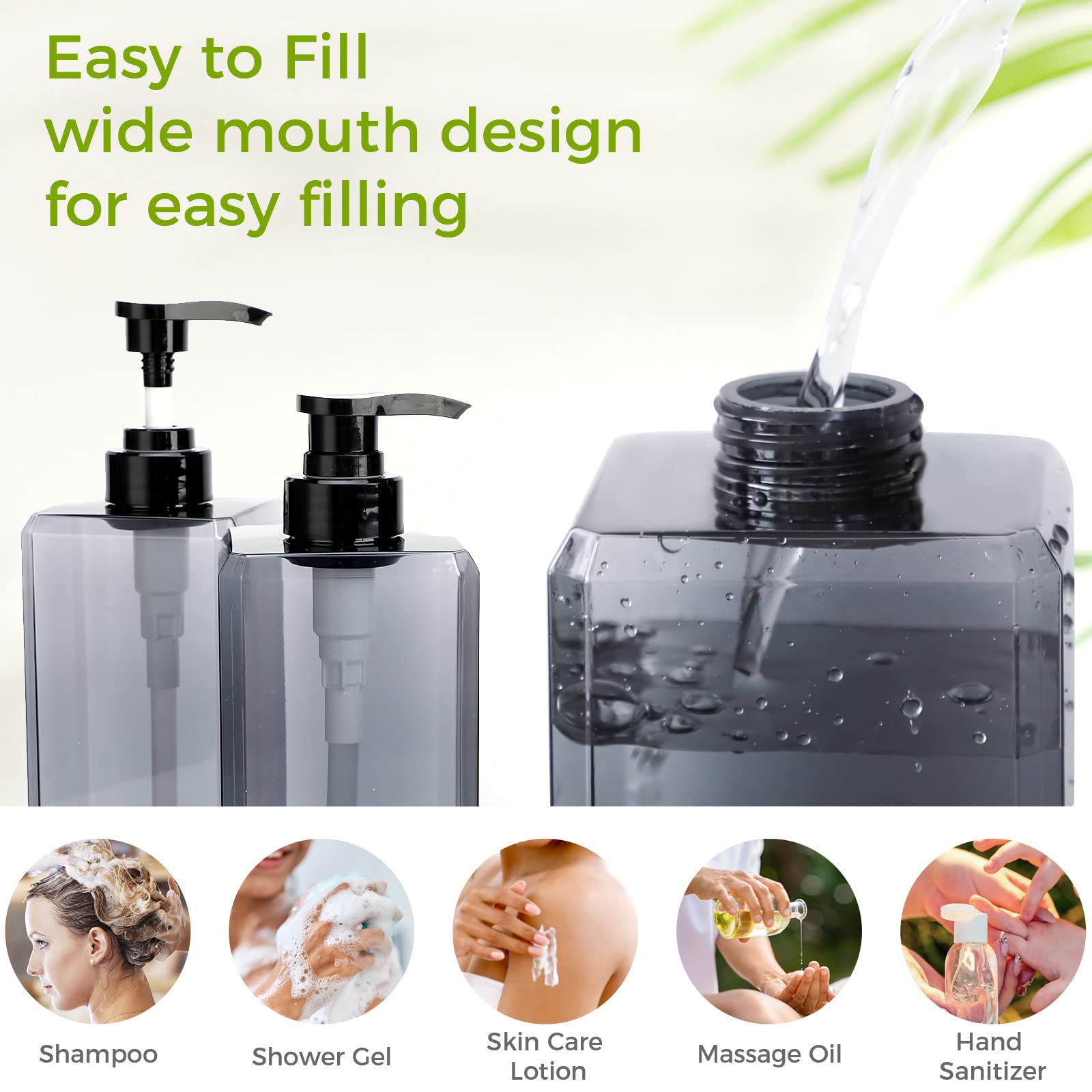 Suream 33.8Oz Refillable Shampoo Bottles For Shower, 3Packs 1000Ml Large Empty Pump Dispenser With 4Pcs Lables For Shampoo, Body