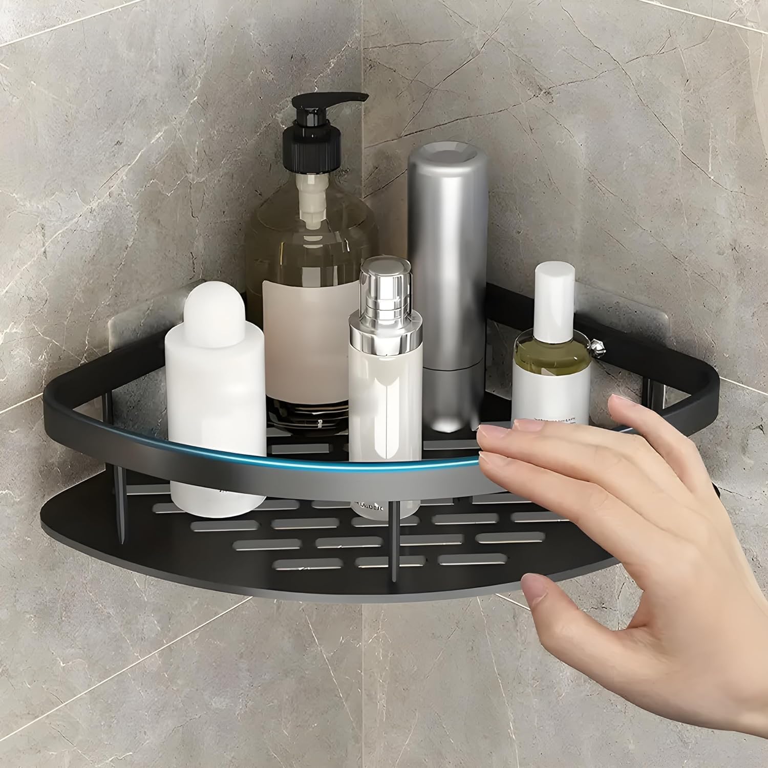 Boniry 1 Pcs Bathroom Accessories Aluminium Heavy Duty Self Adhesive Bathroom Corner Shelf For Wall, Multipurpose Wall Mounted B