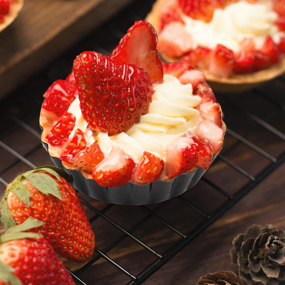 Cyimi 12 Pcs Egg Tart Molds, 3'' Mini Tart Pans Removable Bottom, Cupcake Cake Muffin Mold Tin Pan Baking Tool, Reusable Quiche